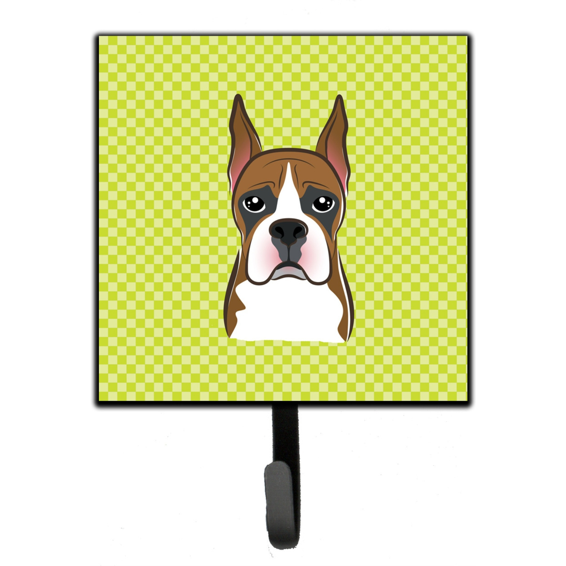 &quotCaroline's Treasures BB1285SH4 Checkerboard Lime Green Boxer Leash or Key Holder, Small, Multicolor"