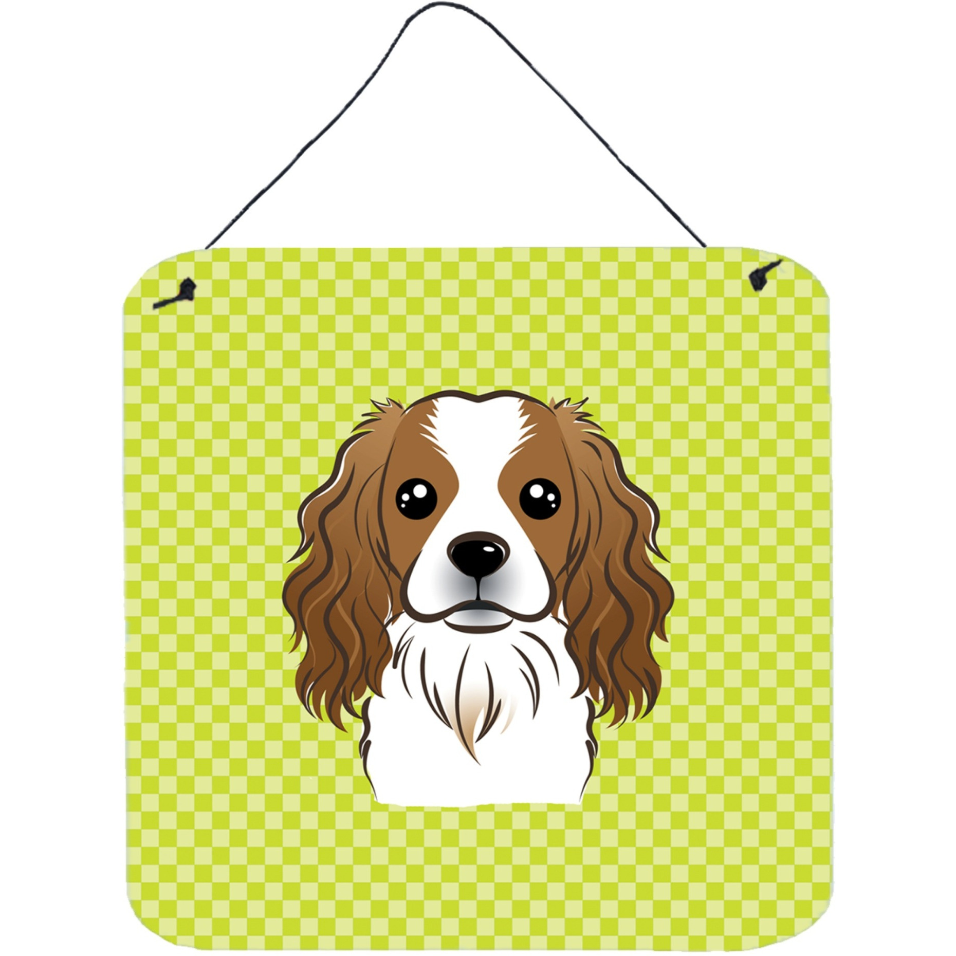 &quotCaroline's Treasures Checkerboard Lime Green Cavalier Spaniel Wall or Door Hanging Prints, 6 x 6"""
