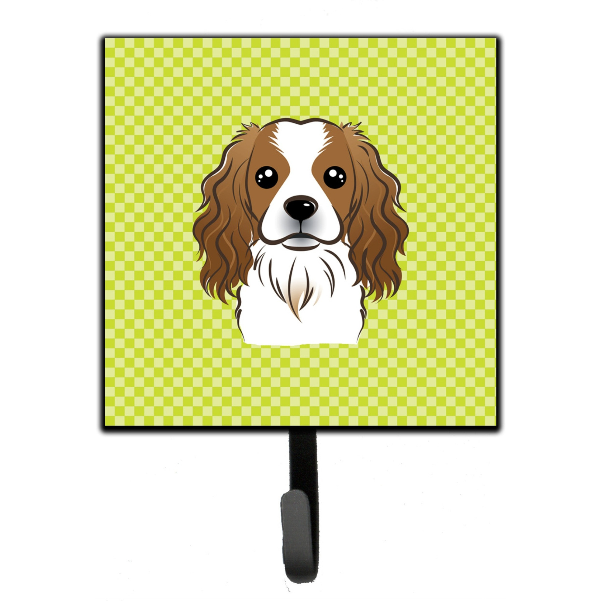 &quotCaroline's Treasures BB1286SH4 Checkerboard Lime Green Cavalier Spaniel Leash or Key Holder, Small, Multicolor"