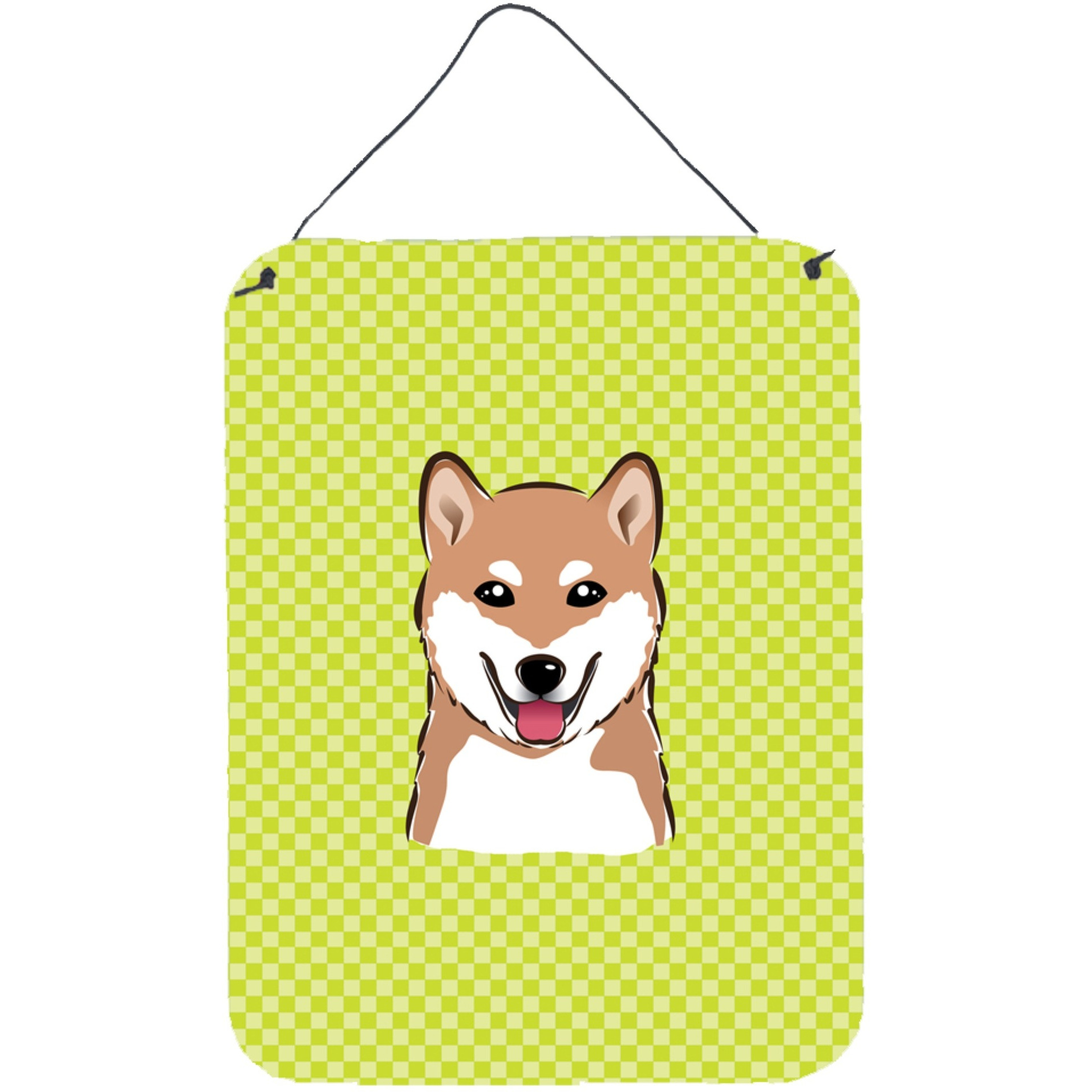 &quotCaroline's Treasures Checkerboard Lime Green Shiba Inu Wall or Door Hanging Prints, 16"" x 12"""