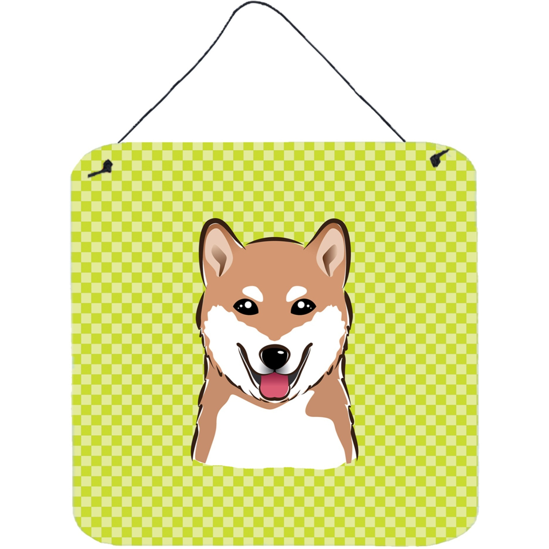 &quotCaroline's Treasures Checkerboard Lime Green Shiba Inu Wall or Door Hanging Prints, 6 x 6"""