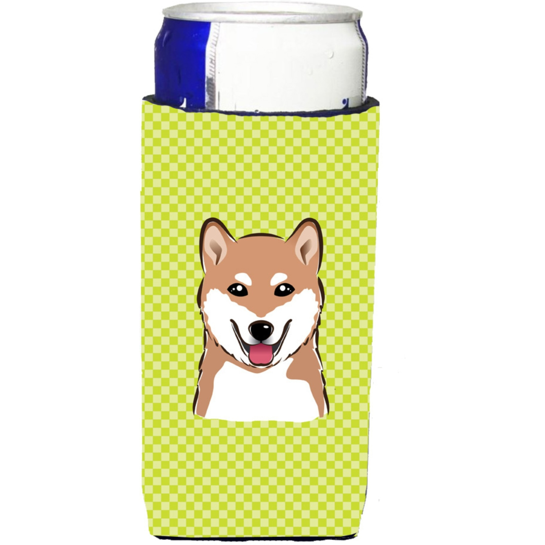 Checkerboard Lime Green Shiba Inu Ultra Beverage Insulators for slim cans BB1287MUK