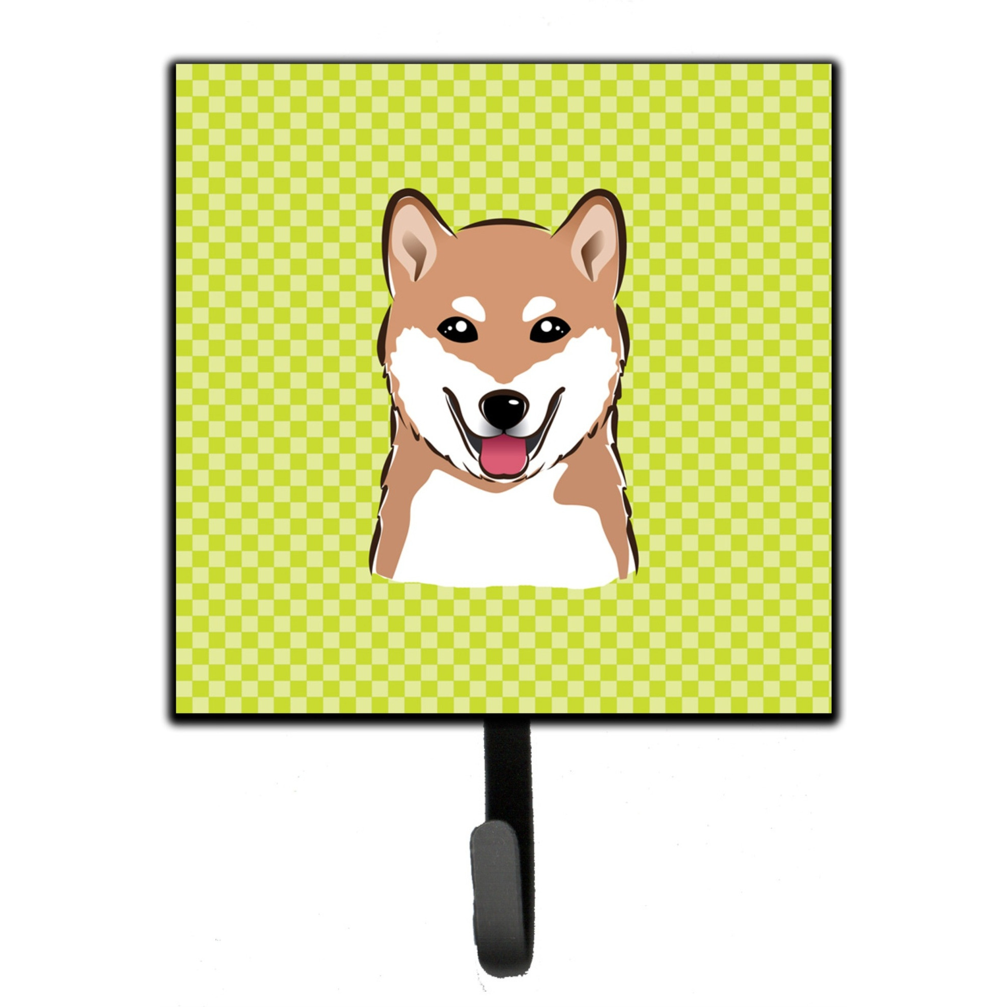 &quotCaroline's Treasures BB1287SH4 Checkerboard Lime Green Shiba Inu Leash or Key Holder, Small, Multicolor"