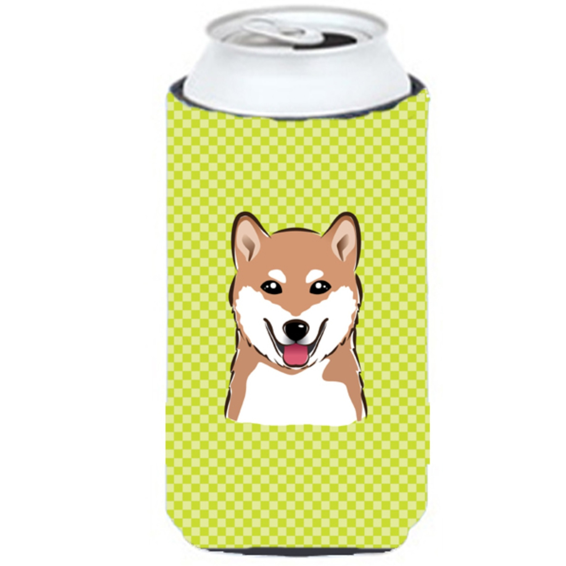 Checkerboard Lime Green Shiba Inu Tall Boy Beverage Insulator Hugger BB1287TBC