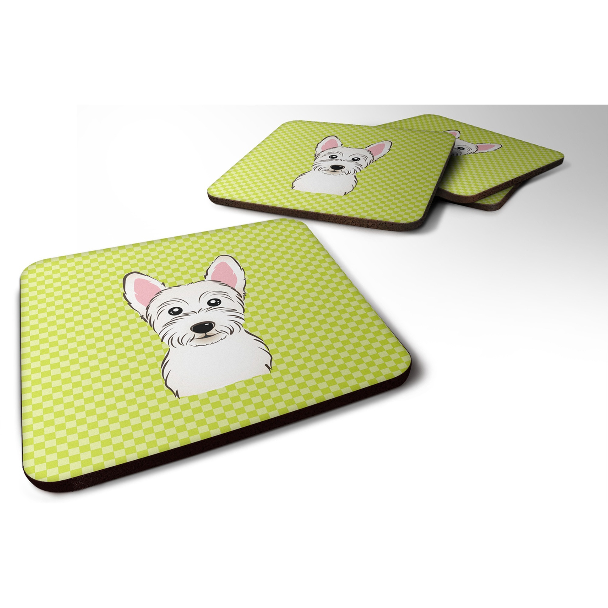 &quotCaroline's Treasures BB1288FC Checkerboard Lime Green Westie Foam Coaster (Set of 4), 3.5"" H x 3.5"" W, Multicolor"
