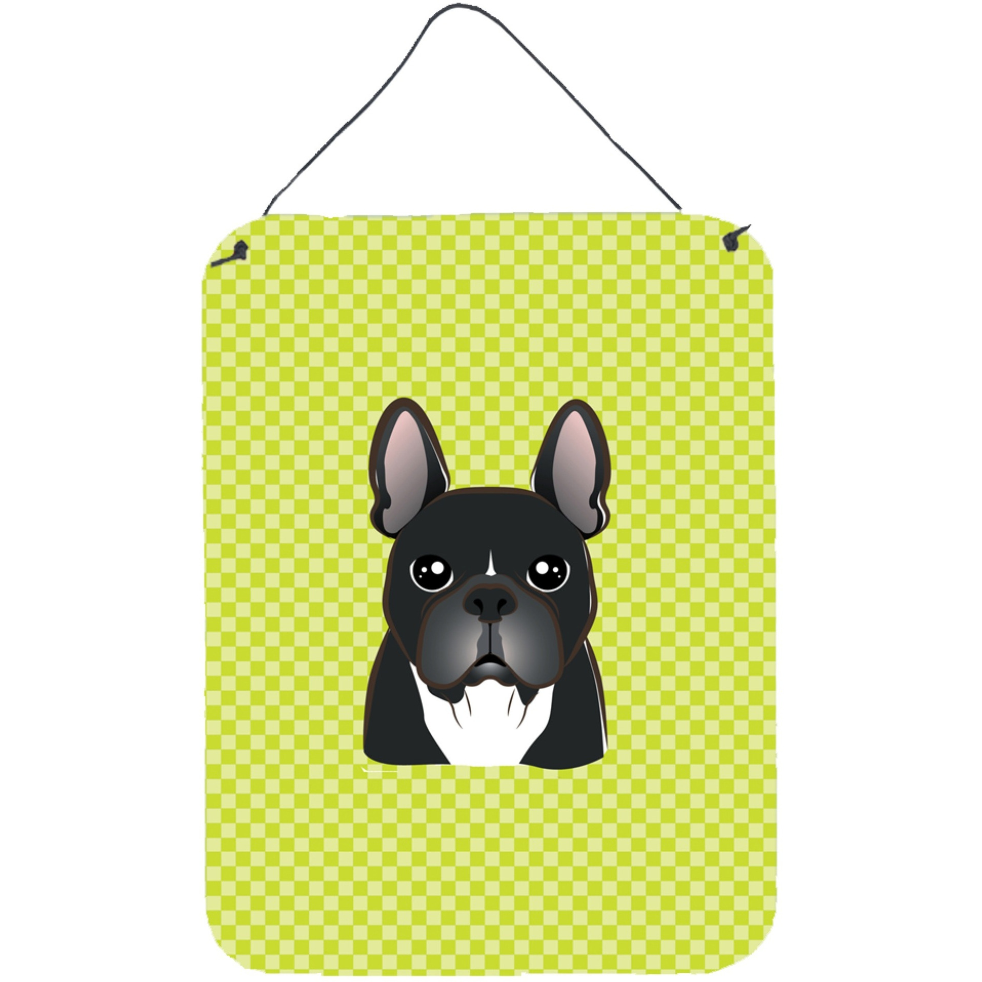 &quotCaroline's Treasures BB1289DS1216 Checkerboard Lime Green French Bulldog Wall or Door Hanging Prints, 16"" x 12"""
