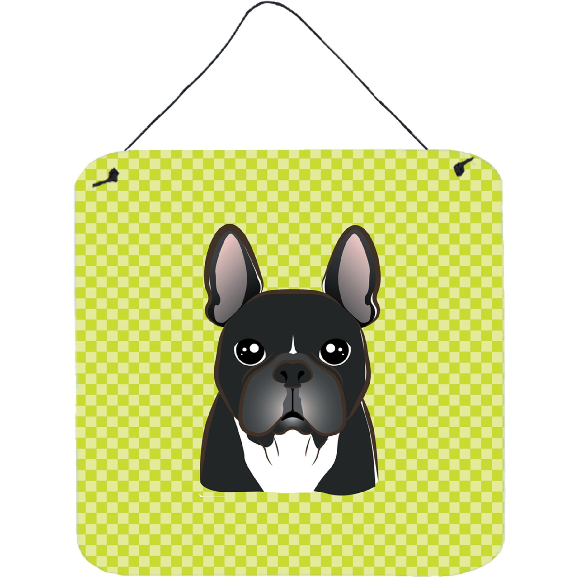 &quotCaroline's Treasures BB1289DS66 Checkerboard Lime Green French Bulldog Wall or Door Hanging Prints, 6 x 6"""