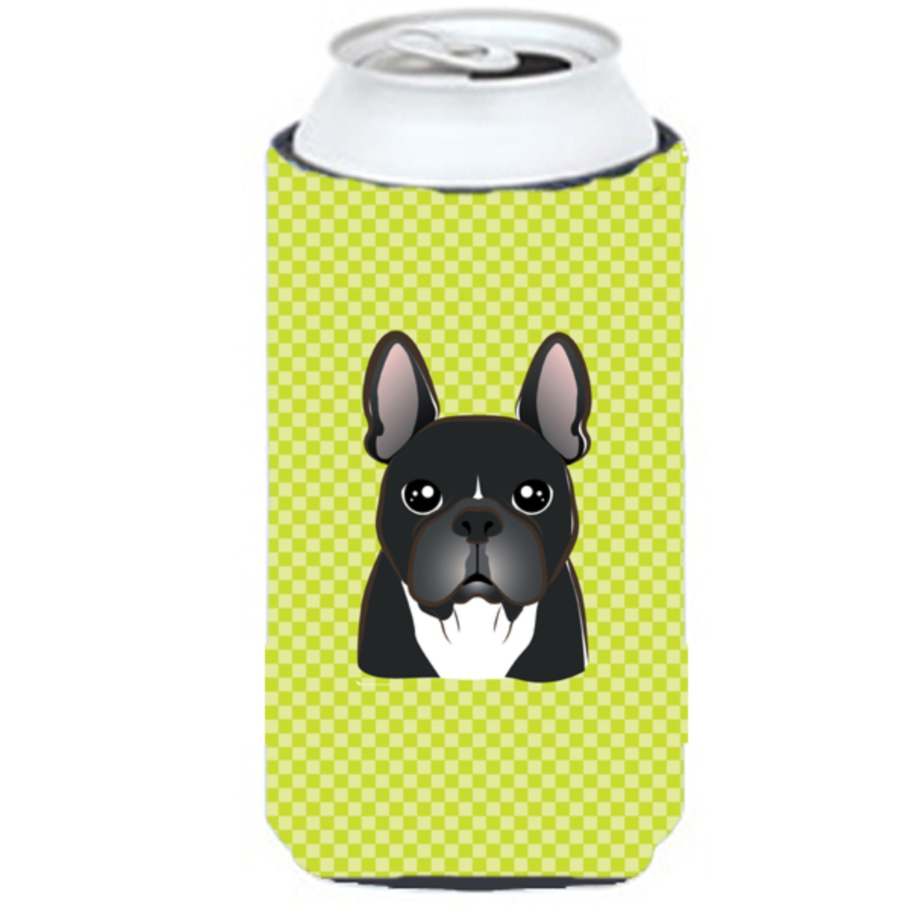 Checkerboard Lime Green French Bulldog Tall Boy Beverage Insulator Hugger BB1289TBC
