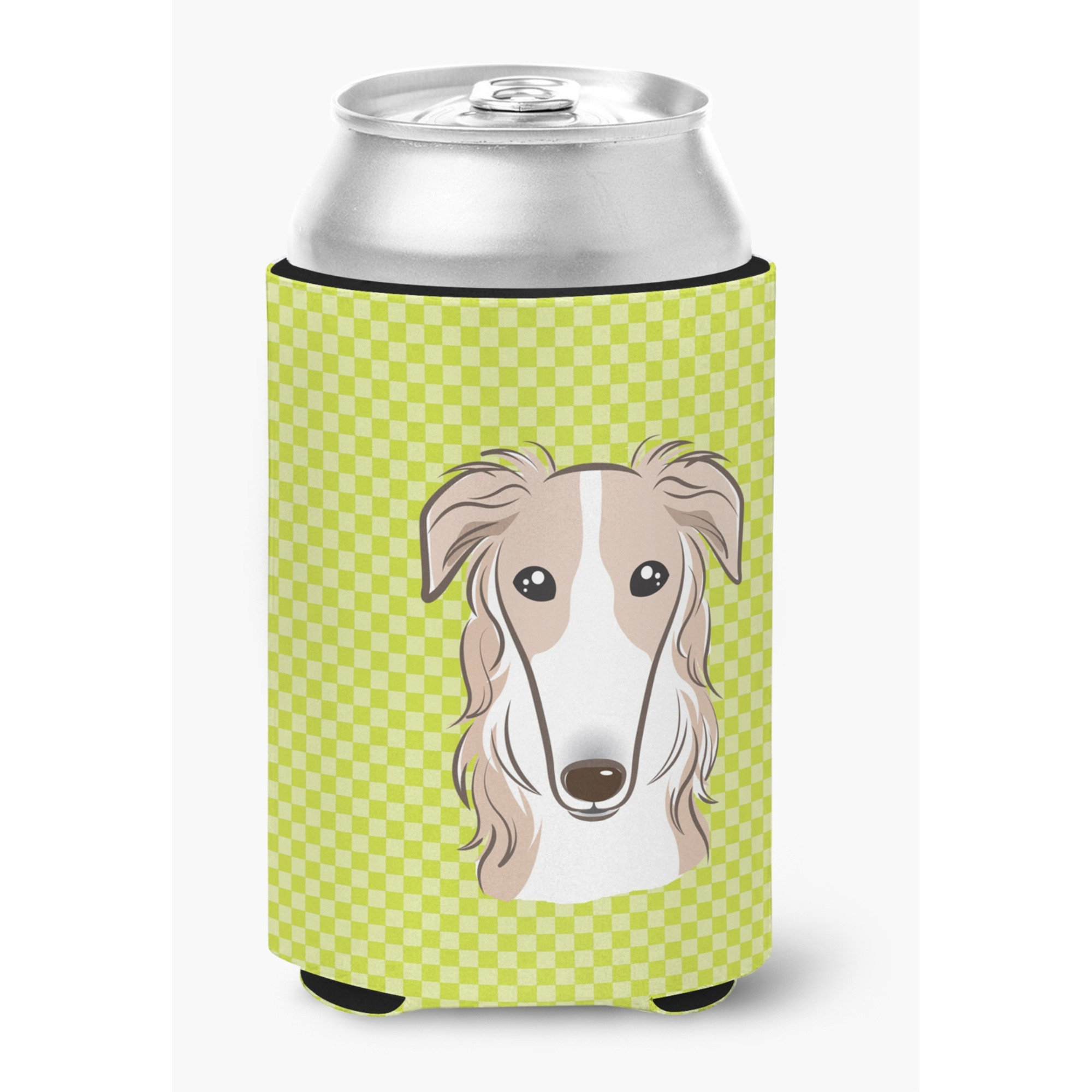 Checkerboard Lime Green Borzoi Can or Bottle Hugger BB1290CC