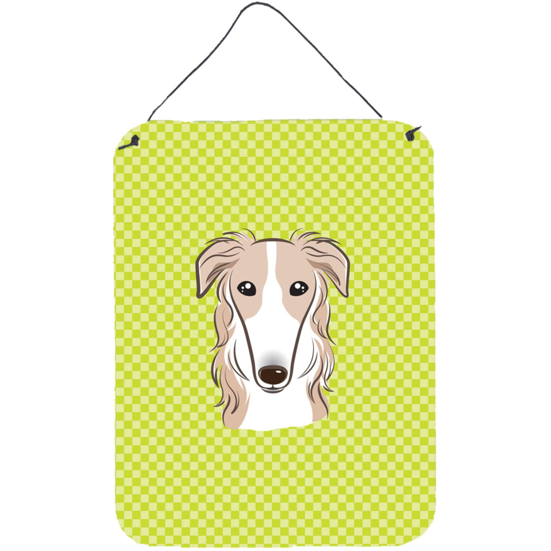 &quotCaroline's Treasures Checkerboard Lime Green Borzoi Wall or Door Hanging Prints, 16"" x 12"""