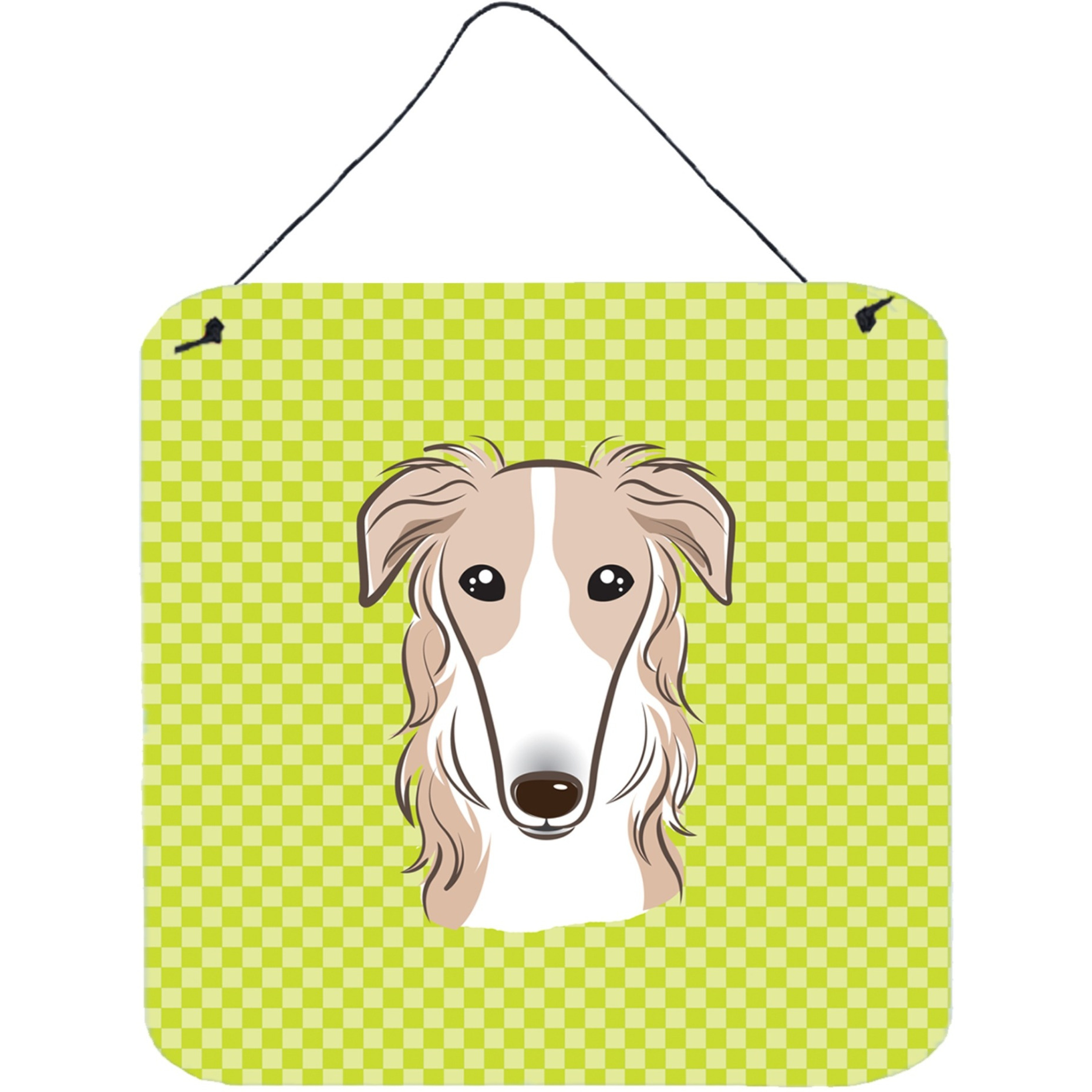 &quotCaroline's Treasures Checkerboard Lime Green Borzoi Wall or Door Hanging Prints, 6 x 6"""