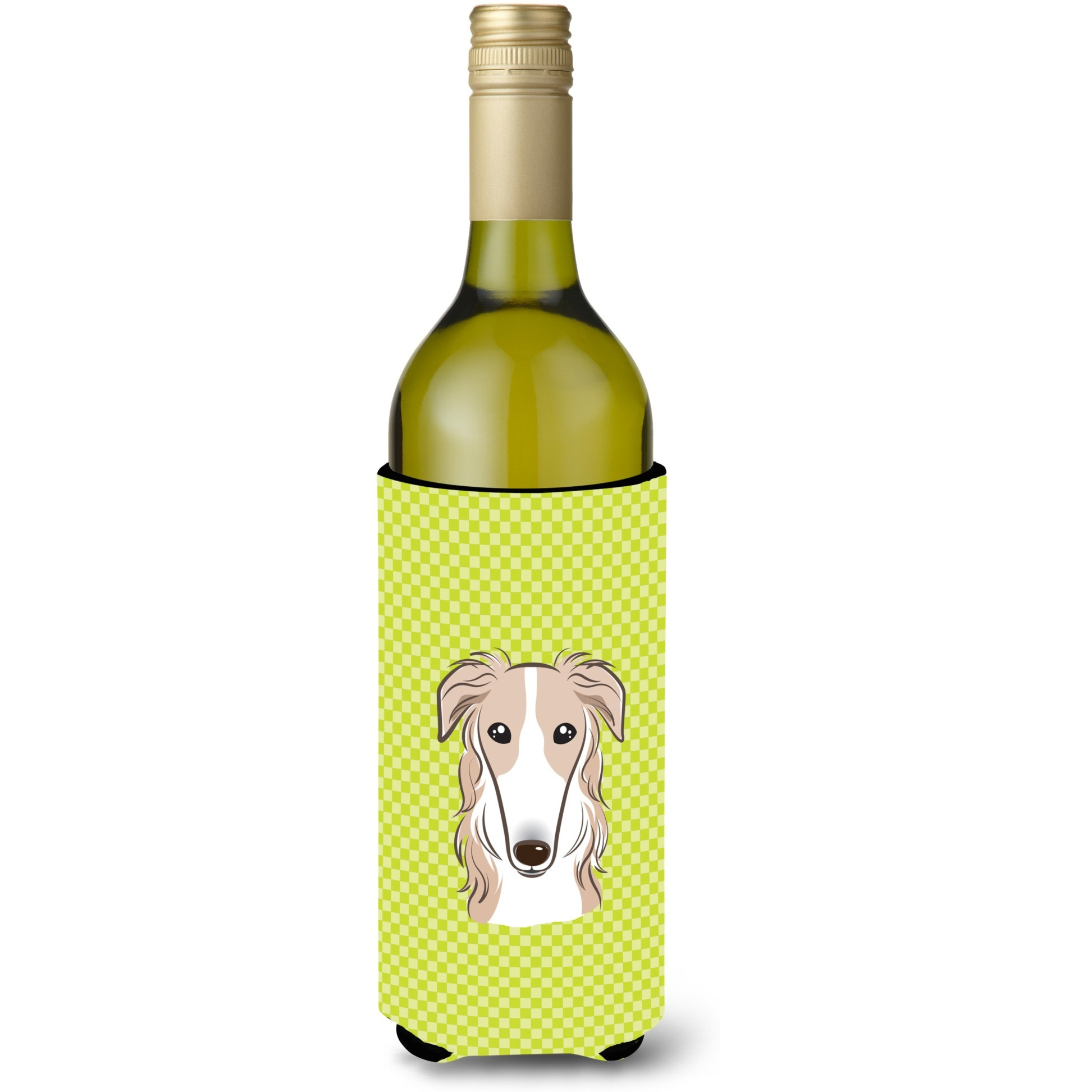 Checkerboard Lime Green Borzoi Wine Bottle Beverage Insulator Hugger BB1290LITERK