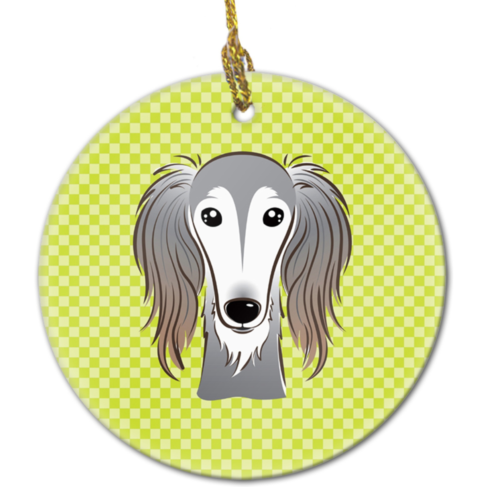 Checkerboard Lime Green Saluki Ceramic Ornament BB1291CO1
