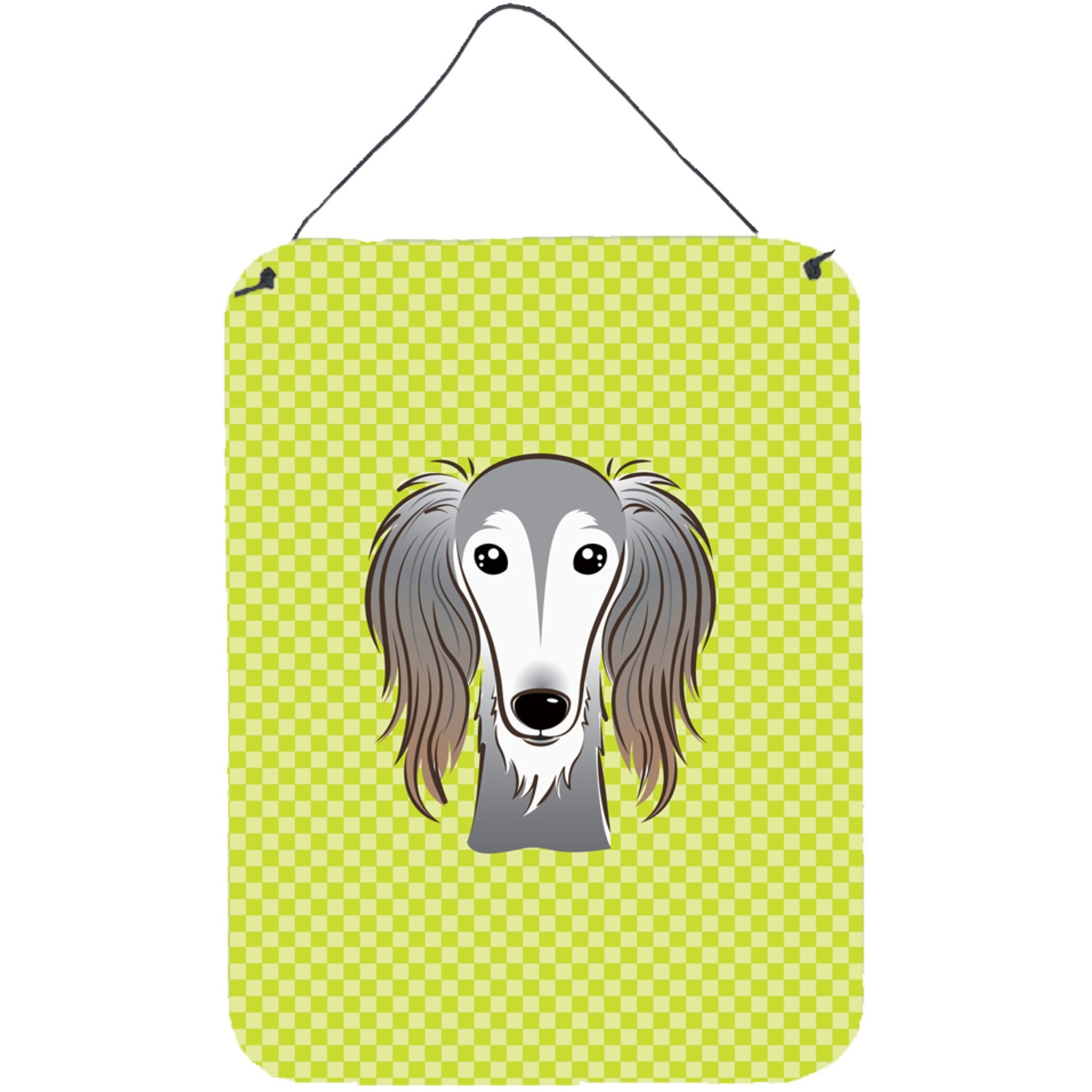 &quotCaroline's Treasures Checkerboard Lime Green Saluki Wall or Door Hanging Prints, 16"" x 12"""