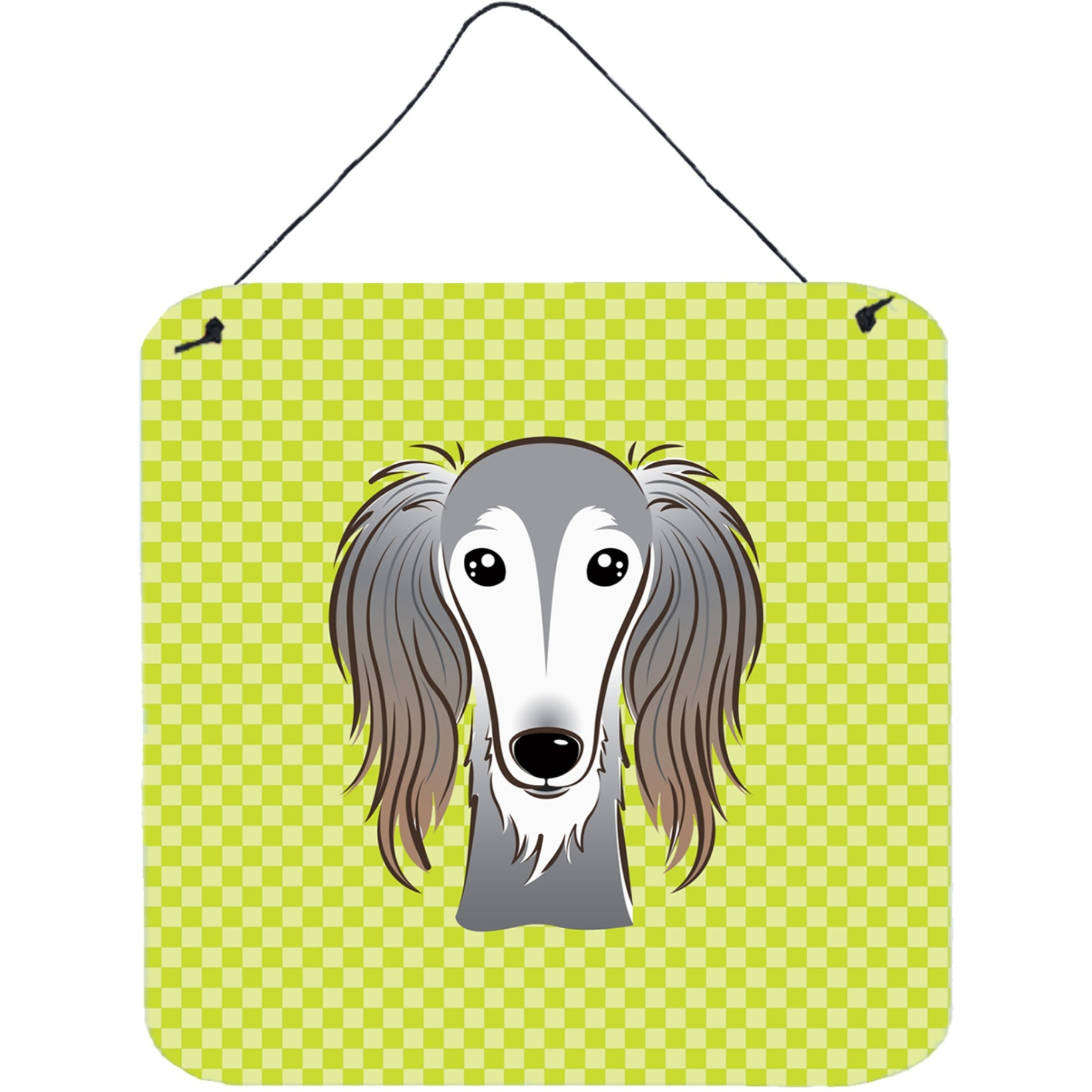 &quotCaroline's Treasures Checkerboard Lime Green Saluki Wall or Door Hanging Prints, 6 x 6"""
