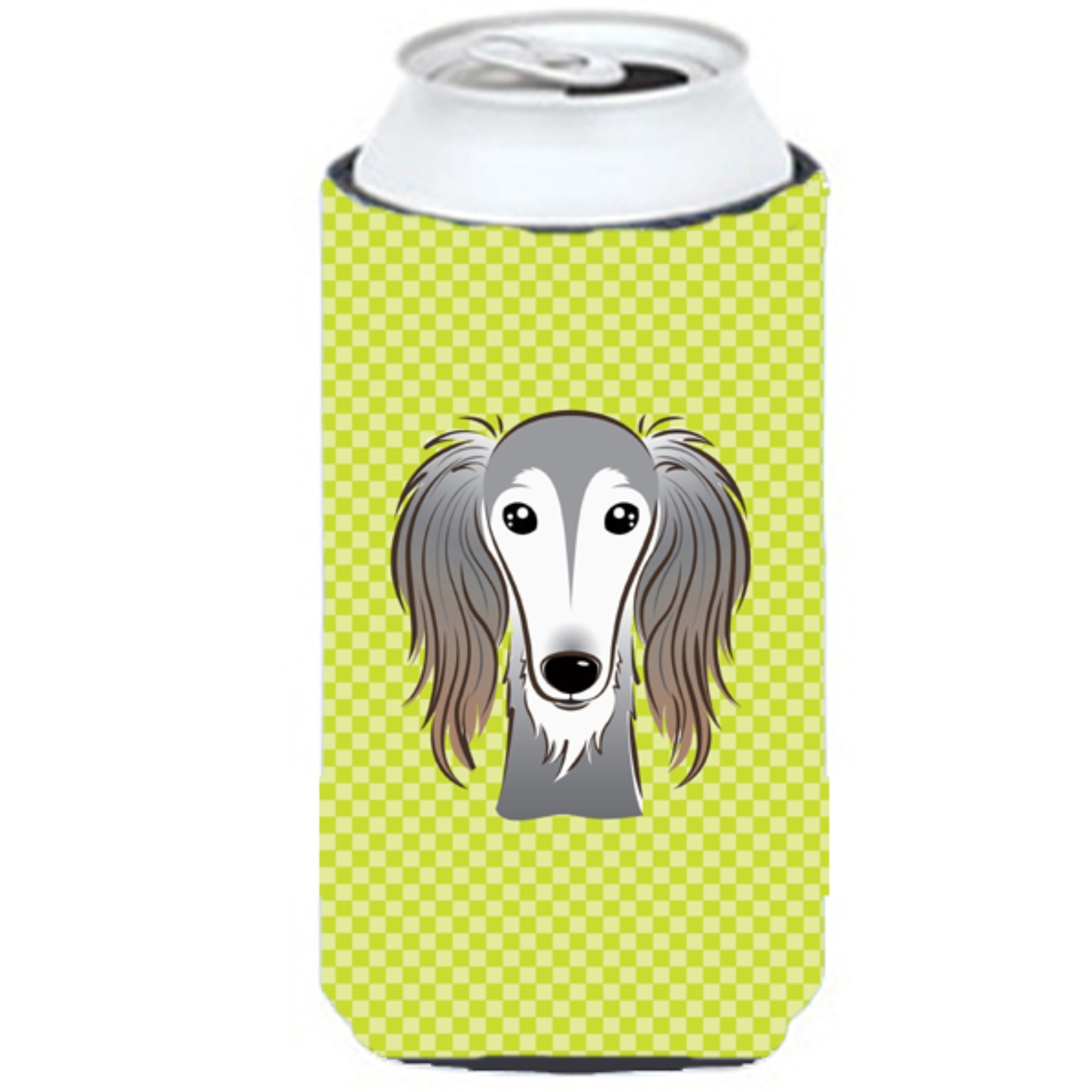 Checkerboard Lime Green Saluki Tall Boy Beverage Insulator Hugger BB1291TBC