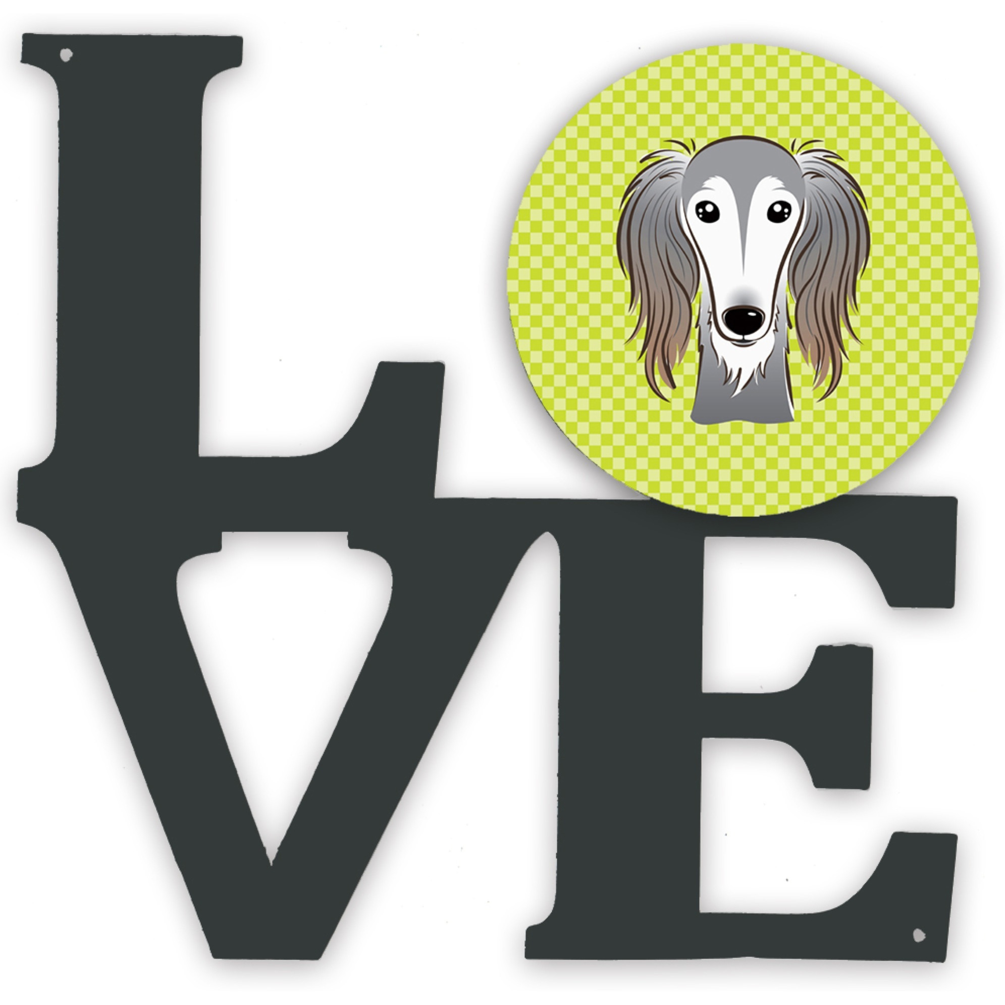 &quotCaroline's Treasures Checkerboard Lime Green Saluki Metal Artwork Love wall-decor, Multicolor"
