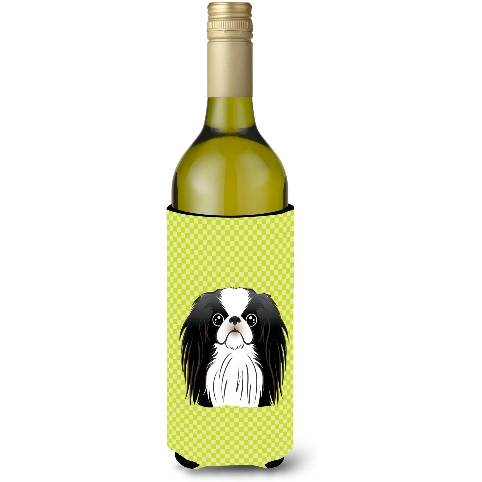 Checkerboard Lime Green Japanese Chin Wine Bottle Beverage Insulator Hugger BB1292LITERK