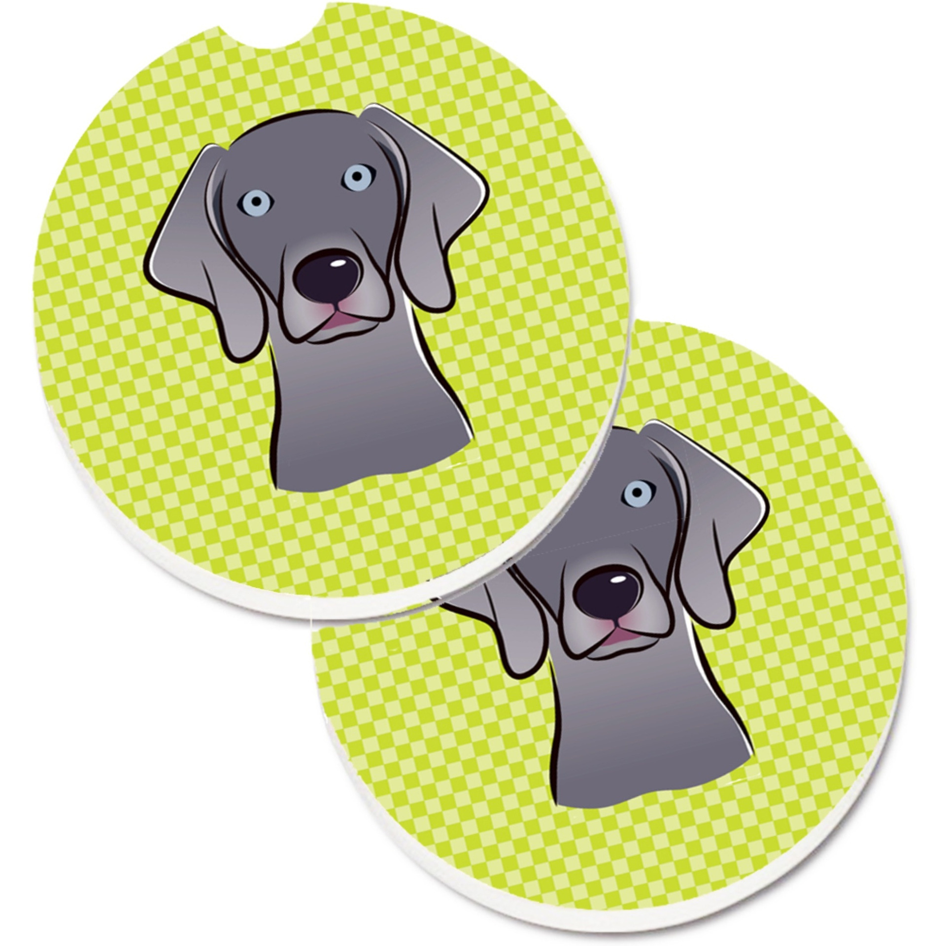 &quotCaroline's Treasures Checkerboard Lime green Weimaraner Set of 2 Cup Holder Car Coasters BB1293CARC, 2.56, Multicolor"