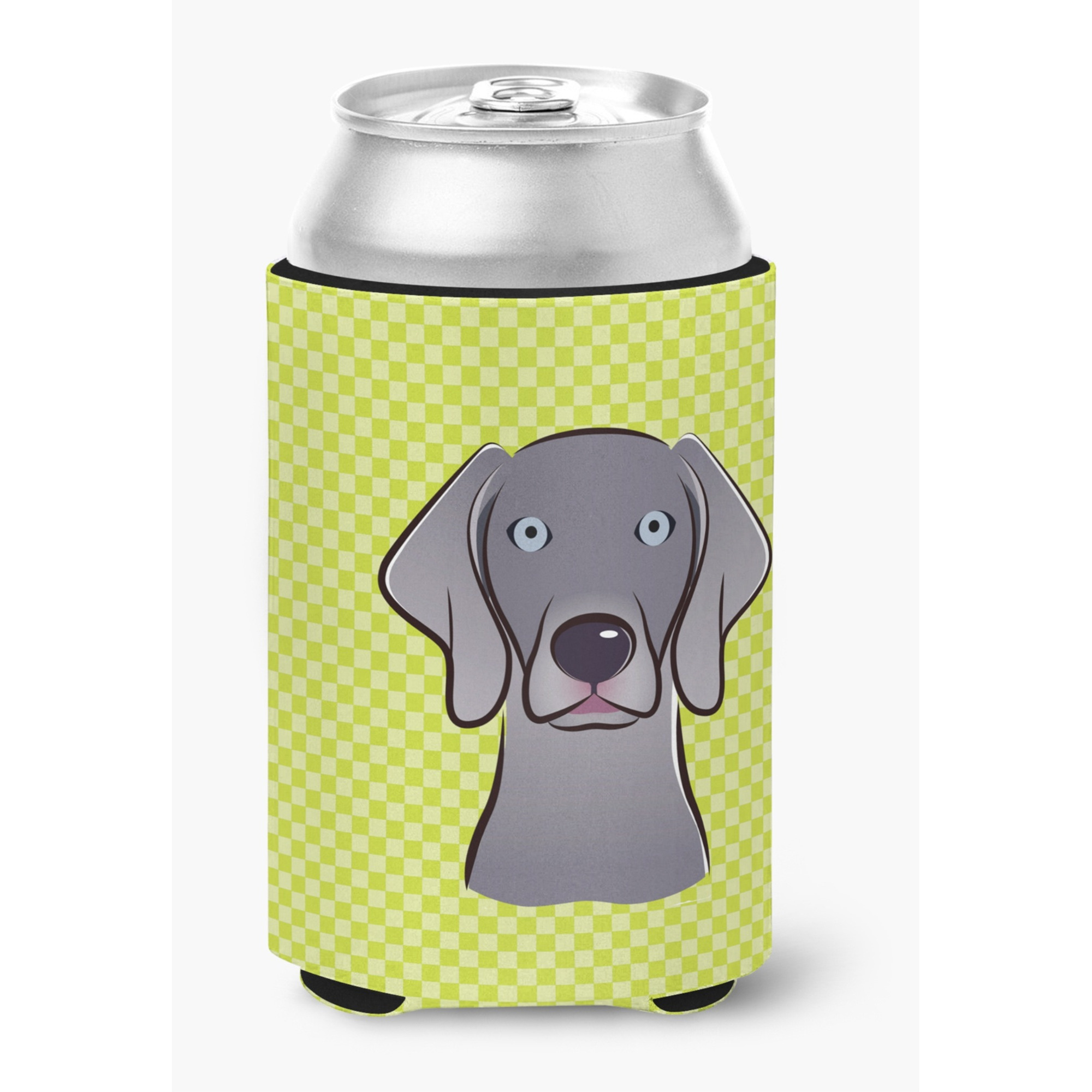 Checkerboard Lime Green Weimaraner Can or Bottle Hugger BB1293CC
