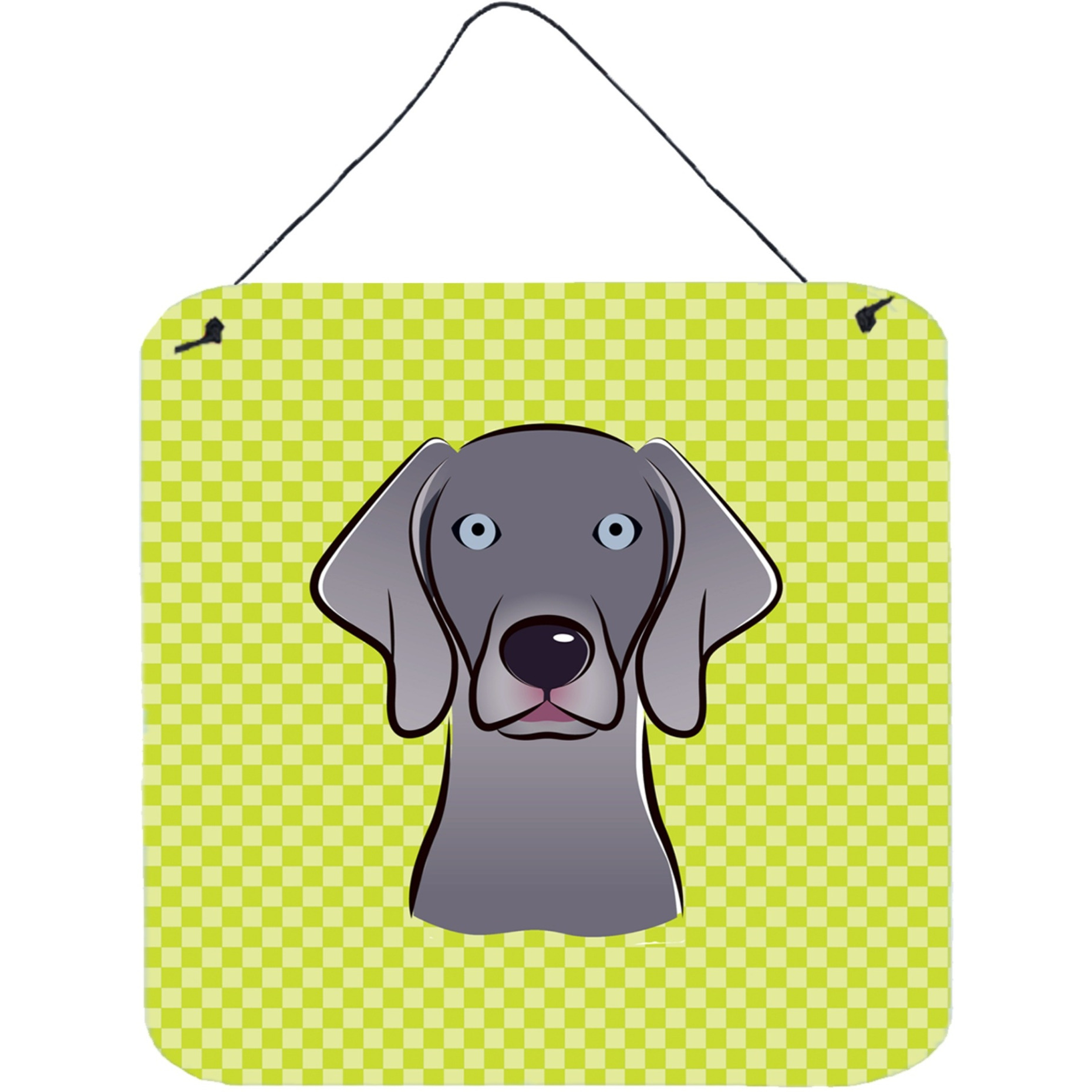 &quotCaroline's Treasures Checkerboard Lime Green Weimaraner Wall or Door Hanging Prints, 6 x 6"""