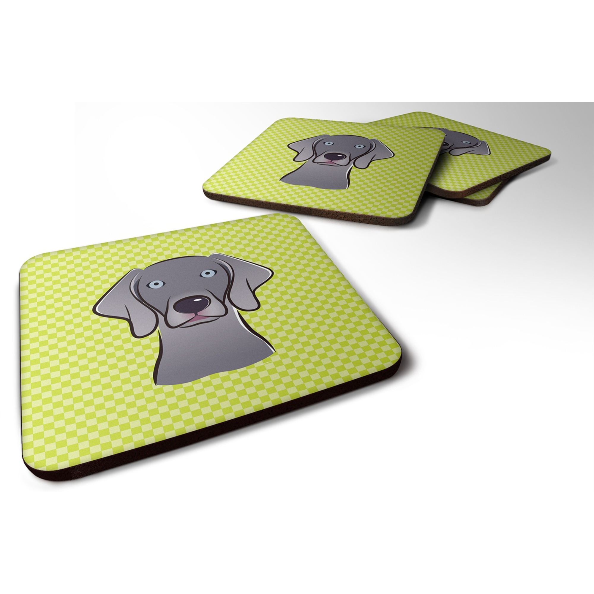 &quotCaroline's Treasures BB1293FC Checkerboard Lime Green Weimaraner Foam Coaster (Set of 4), 3.5"" H x 3.5"" W, Multicolor"