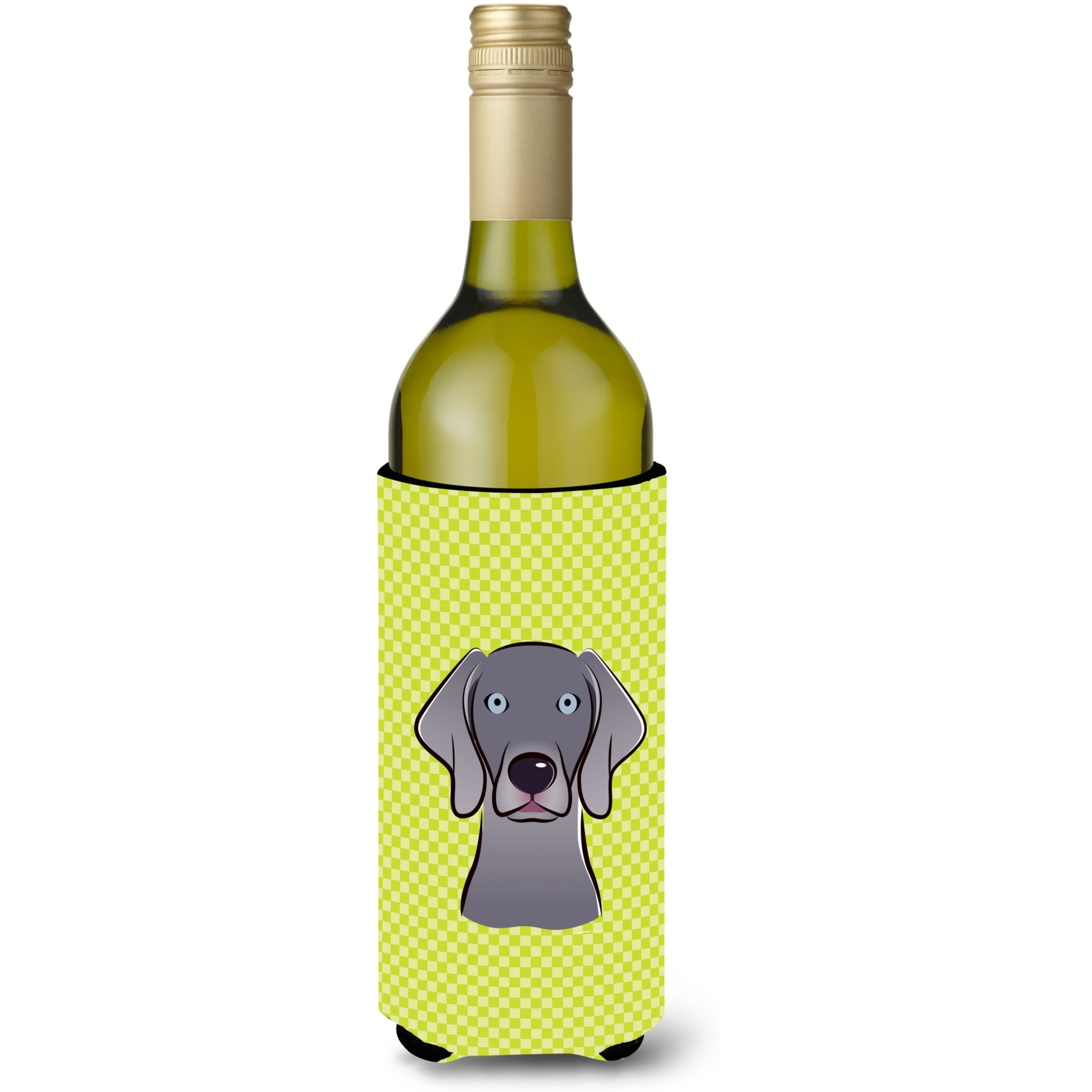Checkerboard Lime Green Weimaraner Wine Bottle Beverage Insulator Hugger BB1293LITERK