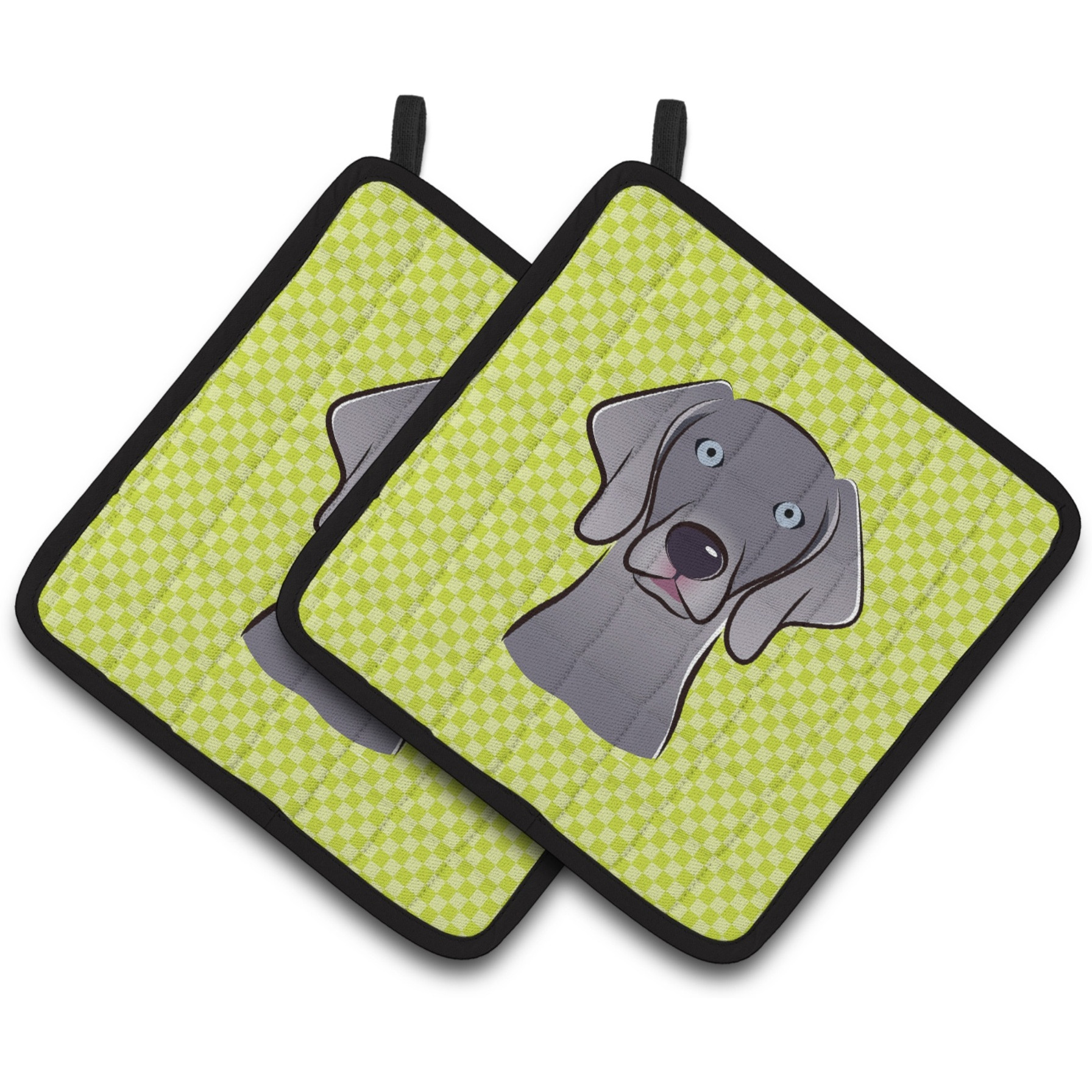 &quotCaroline's Treasures Checkerboard Lime green Weimaraner Pair of Pot Holders BB1293PTHD, 7.5HX7.5W, Multicolor"