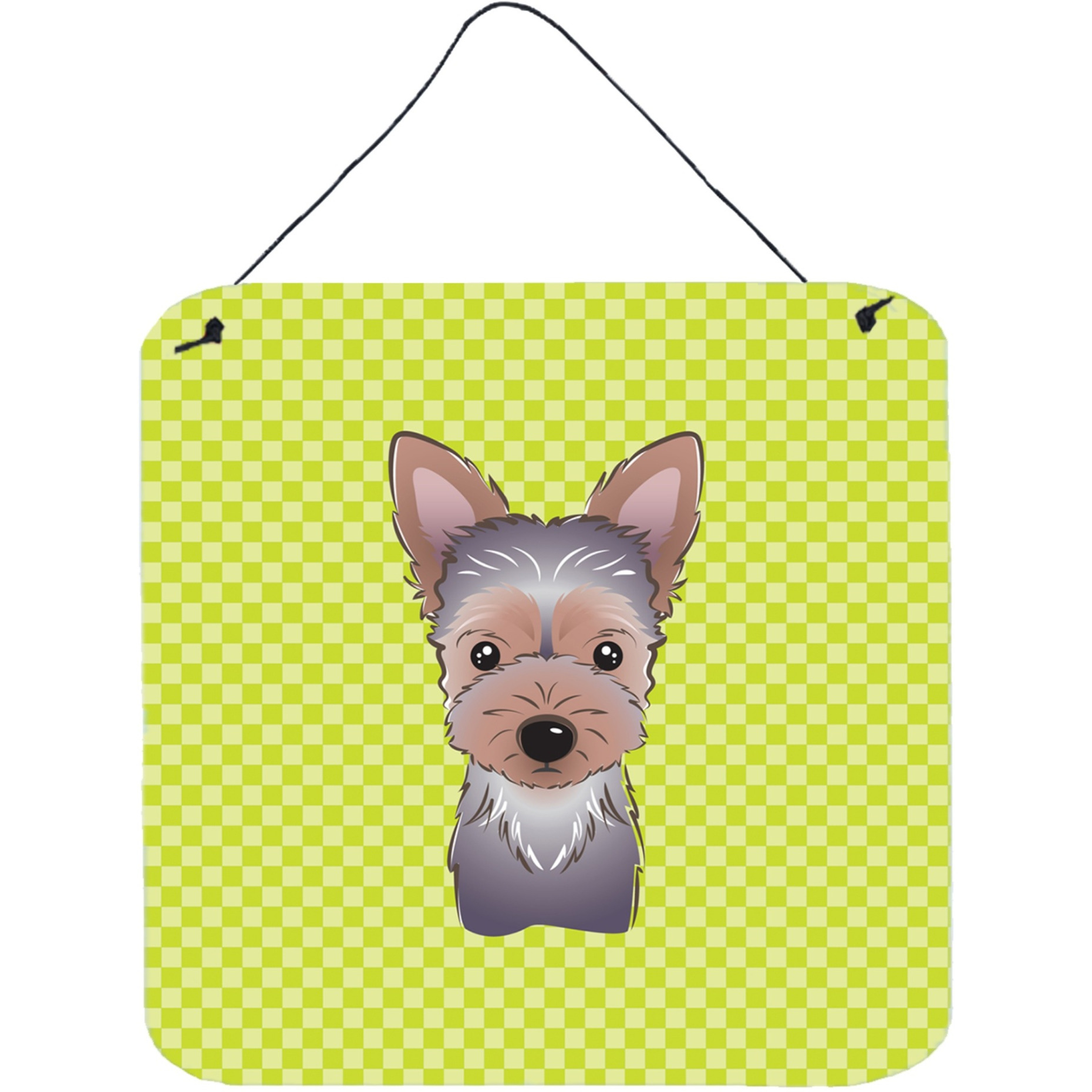 &quotCaroline's Treasures Checkerboard Lime Green Yorkie Puppy Wall or Door Hanging Prints, 6 x 6"""