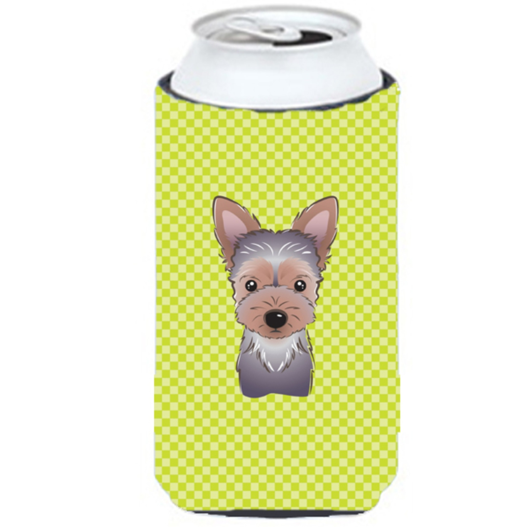 Checkerboard Lime Green Yorkie Puppy Tall Boy Beverage Insulator Hugger BB1294TBC