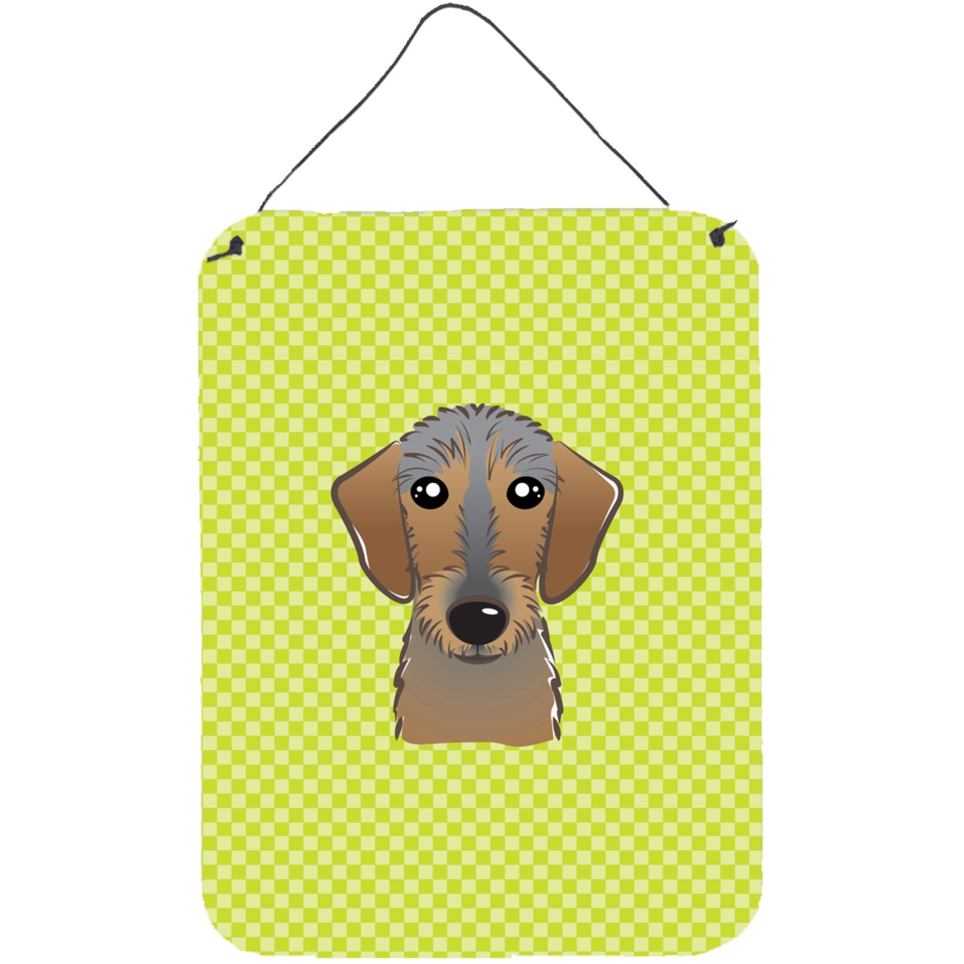 &quotCaroline's Treasures Checkerboard Lime Green Wirehaired Dachshund Wall or Door Hanging Prints, 16"" x 12"""
