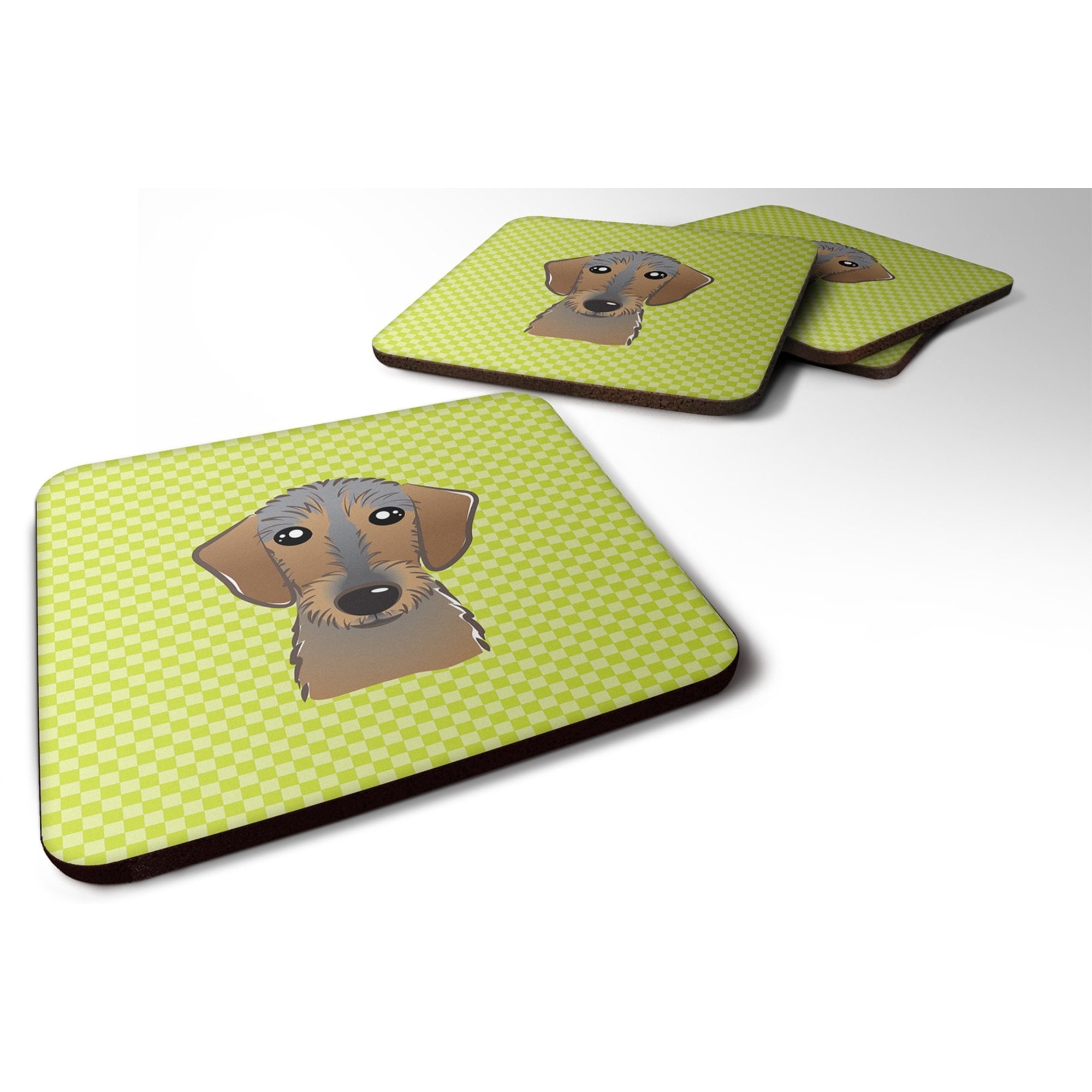&quotCaroline's Treasures BB1295FC Checkerboard Lime Green Wirehaired Dachshund Foam Coaster (Set of 4), 3.5"" H x 3.5"" W, Multicolor"