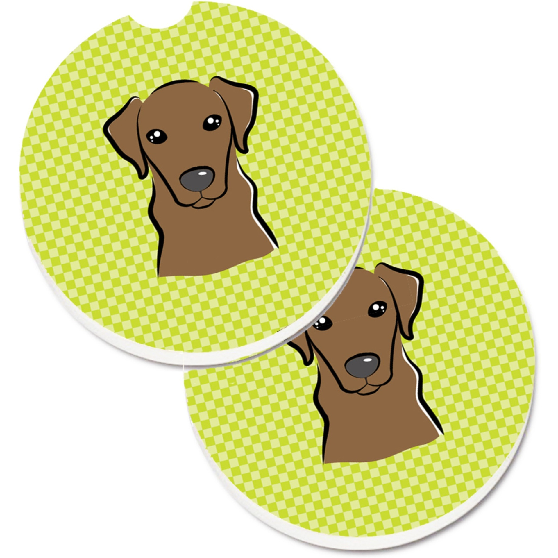 &quotCaroline's Treasures Checkerboard Lime green Chocolate Labrador Set of 2 Cup Holder Car Coasters BB1296CARC, 2.56, Multicolor"