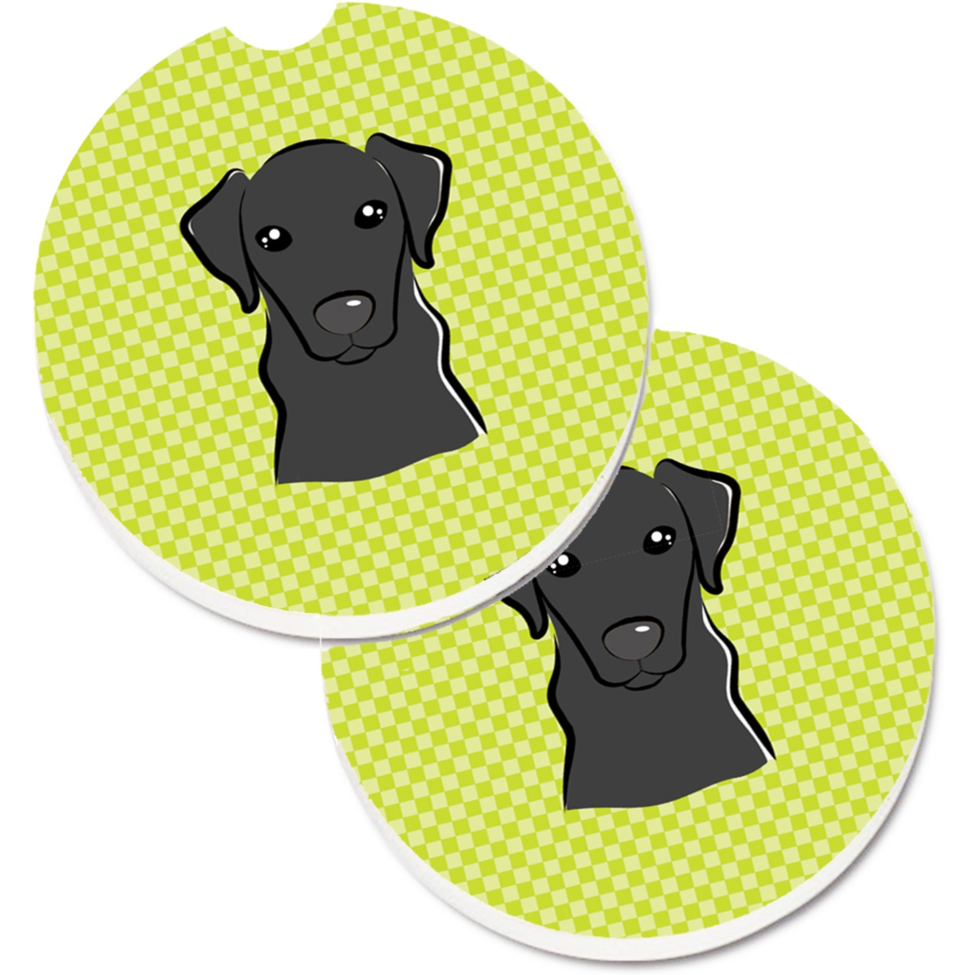 &quotCaroline's Treasures Checkerboard Lime green black Labrador Set of 2 Cup Holder Car Coasters BB1297CARC, 2.56, Multicolor"