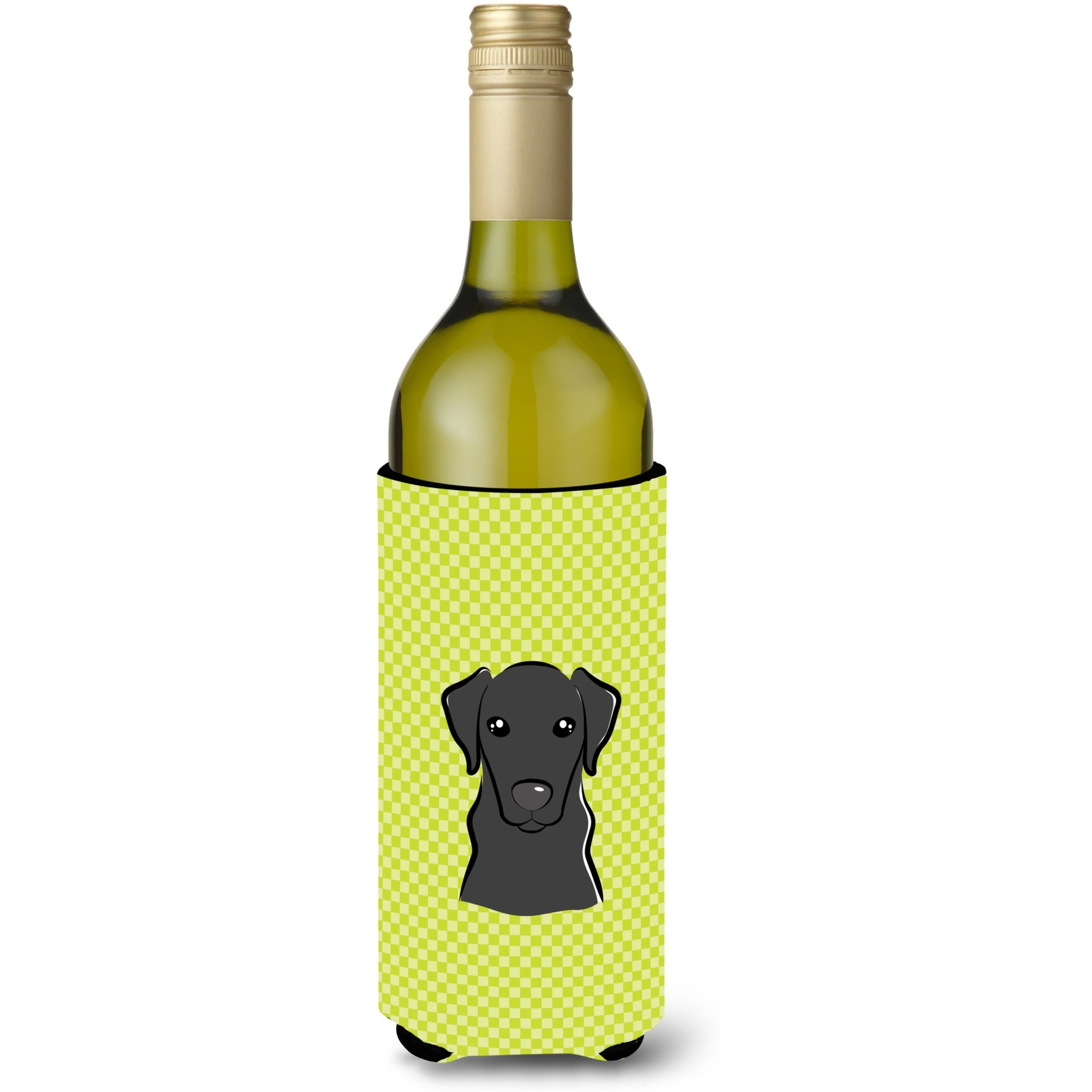 Checkerboard Lime Green Black Labrador Wine Bottle Beverage Insulator Hugger BB1297LITERK