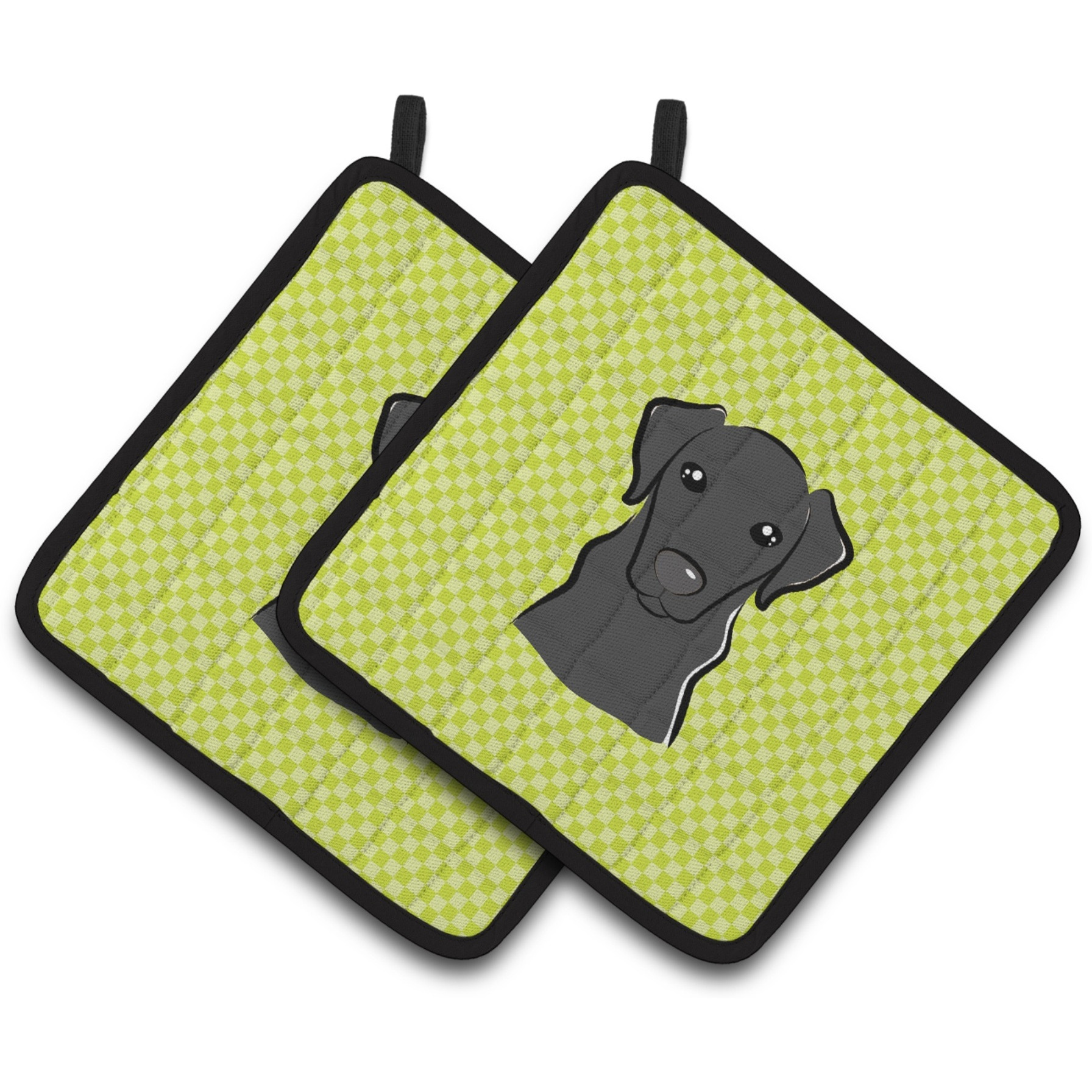 &quotCaroline's Treasures Checkerboard Lime green black Labrador Pair of Pot Holders BB1297PTHD, 7.5HX7.5W, Multicolor"