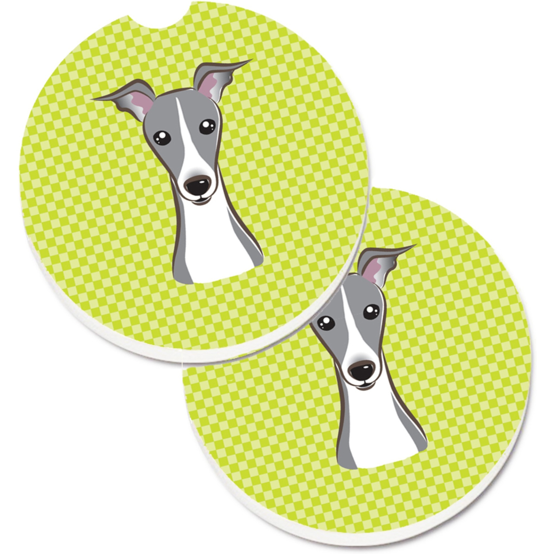 &quotCaroline's Treasures Checkerboard Lime green Italian Greyhound Set of 2 Cup Holder Car Coasters BB1298CARC, 2.56, Multicolor"