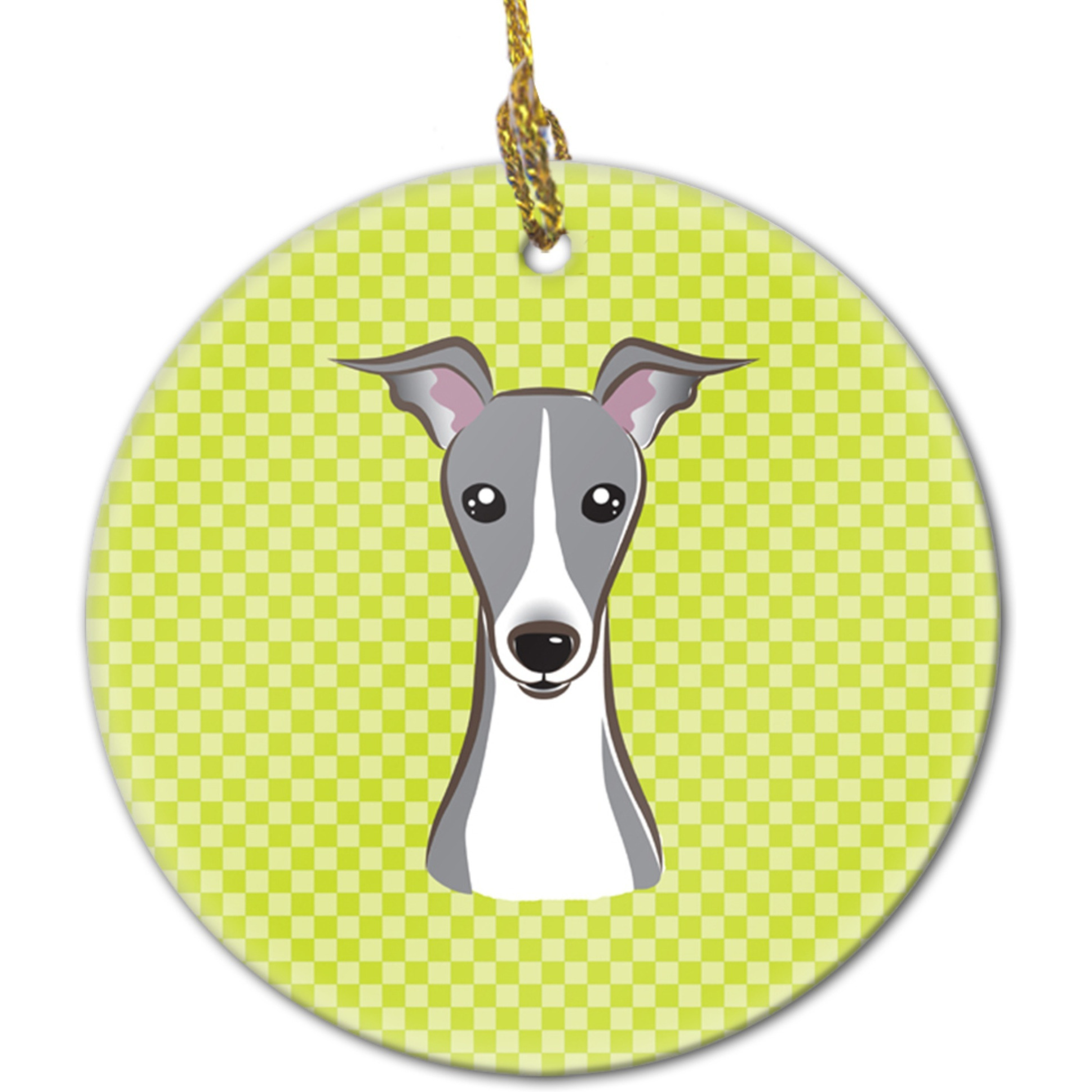 Checkerboard Lime Green Italian Greyhound Ceramic Ornament BB1298CO1