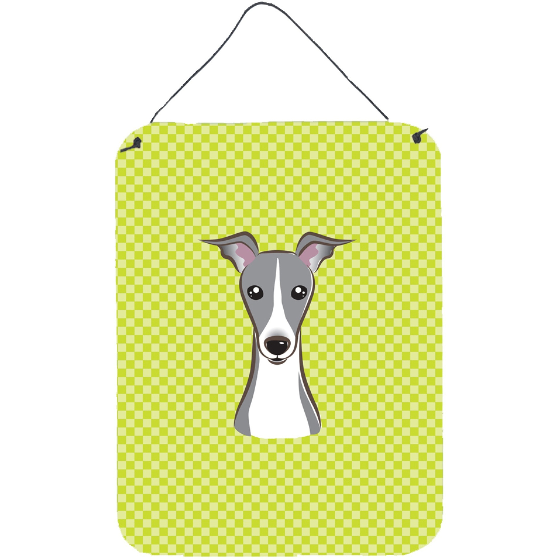 &quotCaroline's Treasures Checkerboard Lime Green Italian Greyhound Wall or Door Hanging Prints, 16"" x 12"""