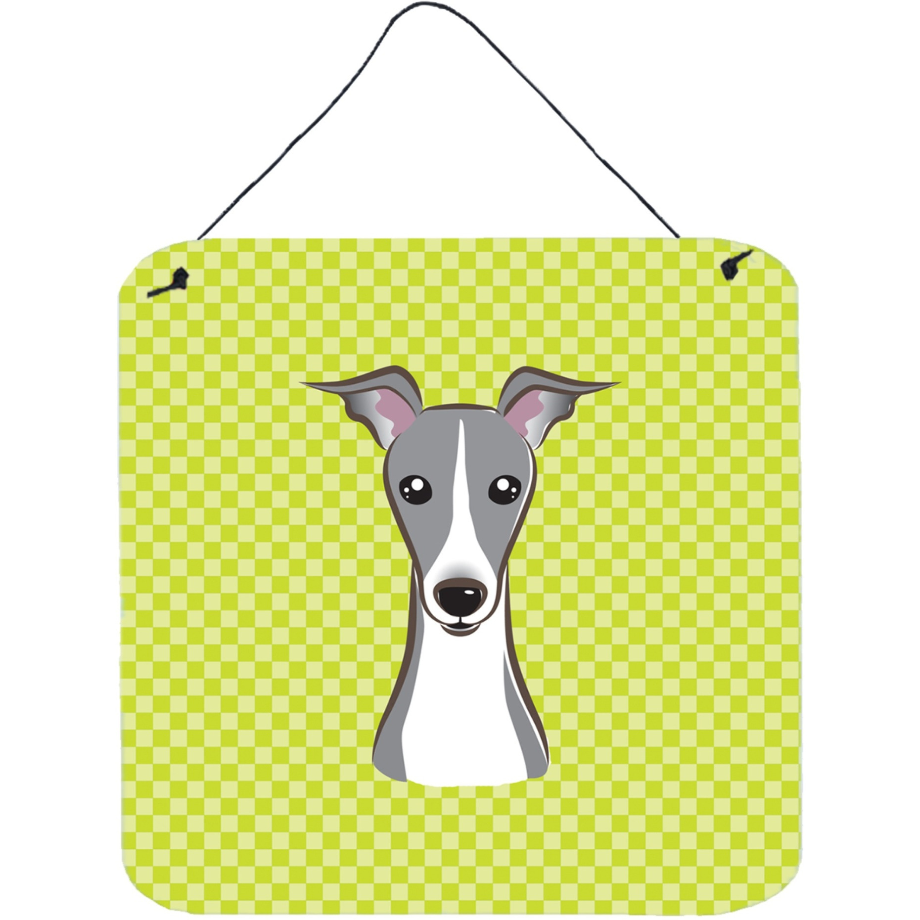 &quotCaroline's Treasures Checkerboard Lime Green Italian Greyhound Wall or Door Hanging Prints, 6 x 6"""