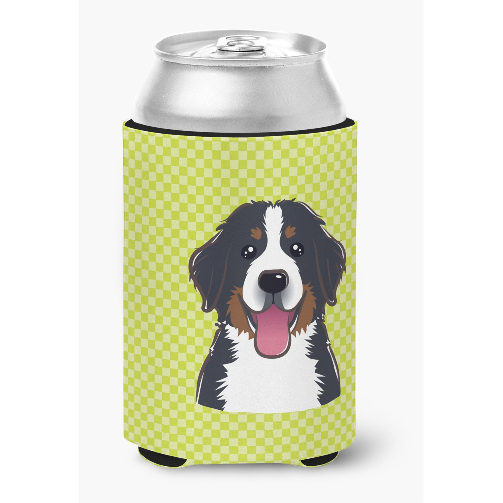 Checkerboard Lime Green Bernese Mountain Dog Can or Bottle Hugger BB1299CC