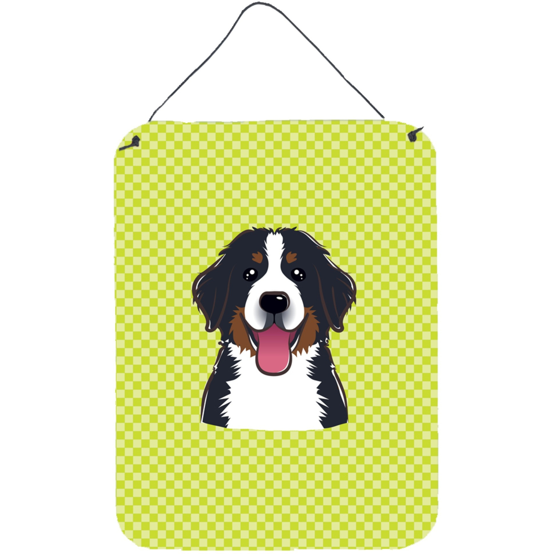 &quotCaroline's Treasures Checkerboard Lime Green Bernese Mountain Dog Wall or Door Hanging Prints, 16"" x 12"""