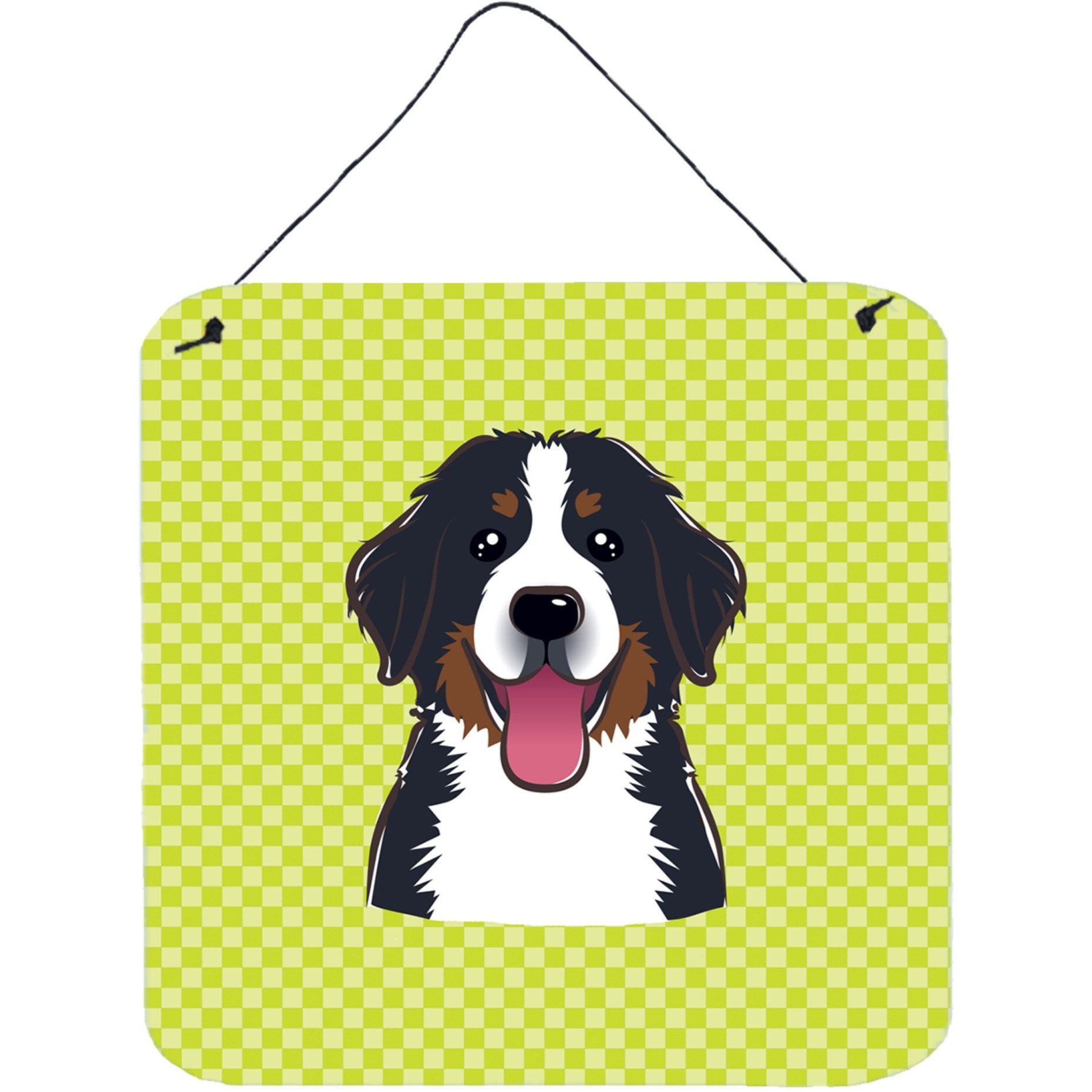 &quotCaroline's Treasures Checkerboard Lime Green Bernese Mountain Dog Wall or Door Hanging Prints, 6 x 6"""