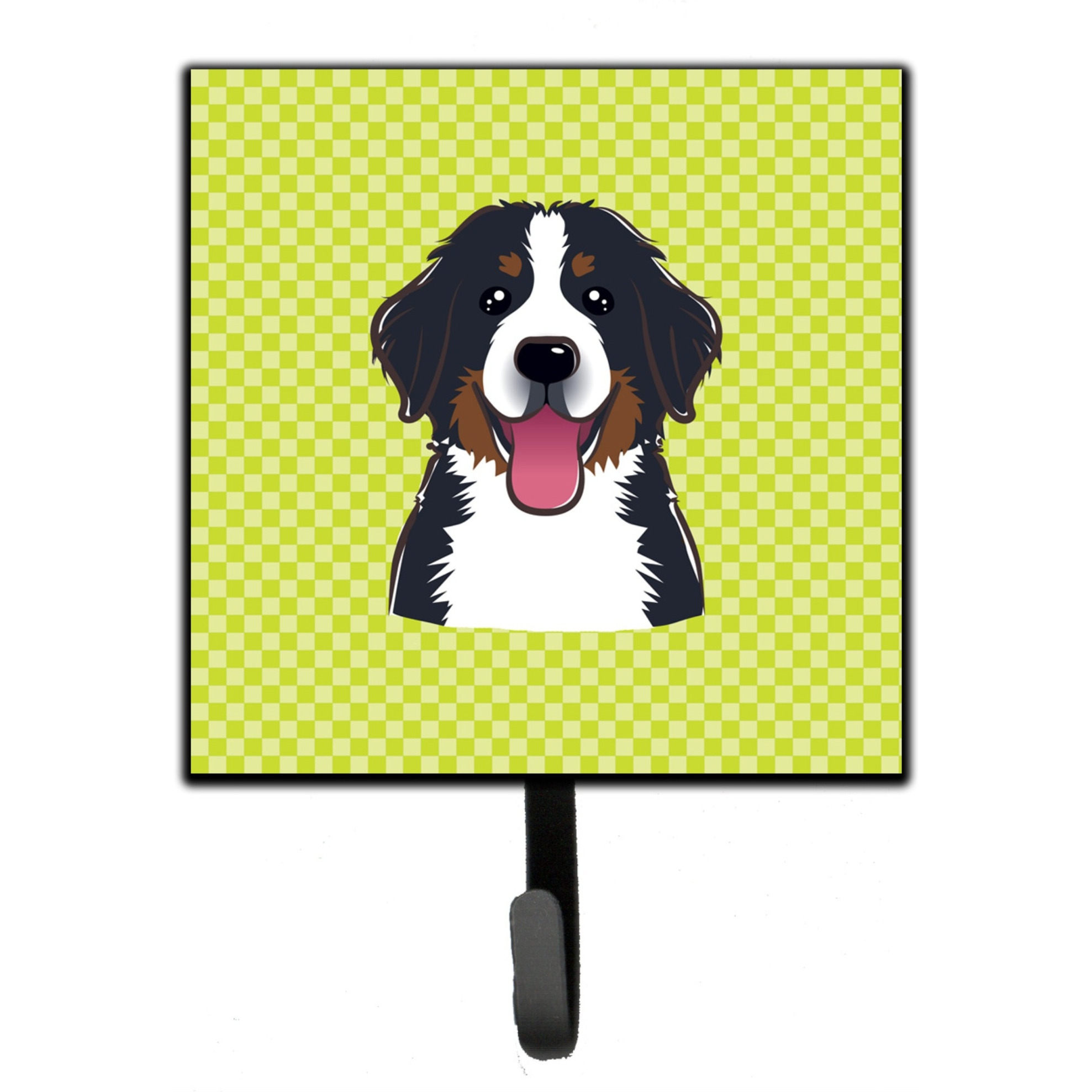 &quotCaroline's Treasures BB1299SH4 Checkerboard Lime Green Bernese Mountain Dog Leash or Key Holder, Small, Multicolor"