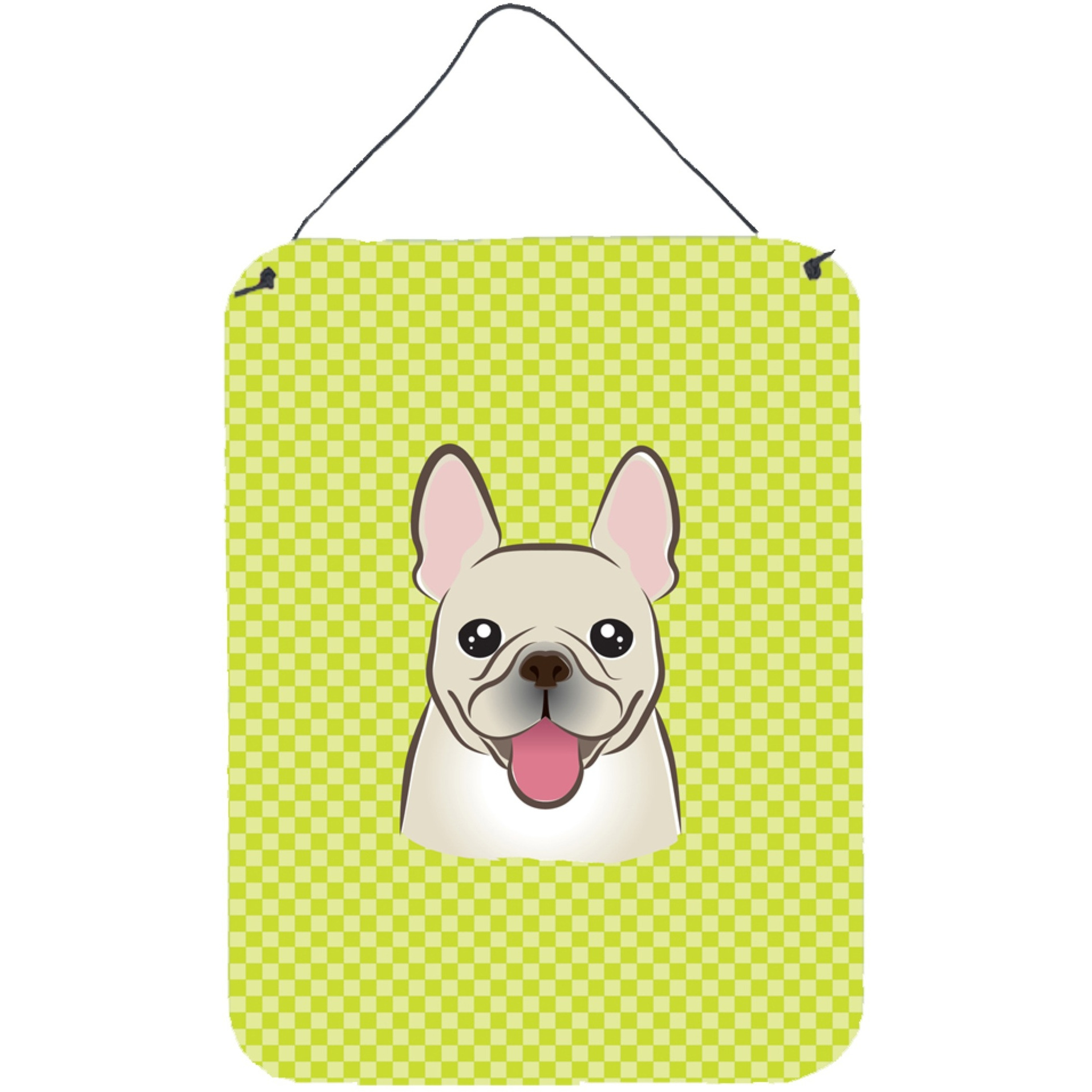 &quotCaroline's Treasures BB1300DS1216 Checkerboard Lime Green French Bulldog Wall or Door Hanging Prints, 16"" x 12"""