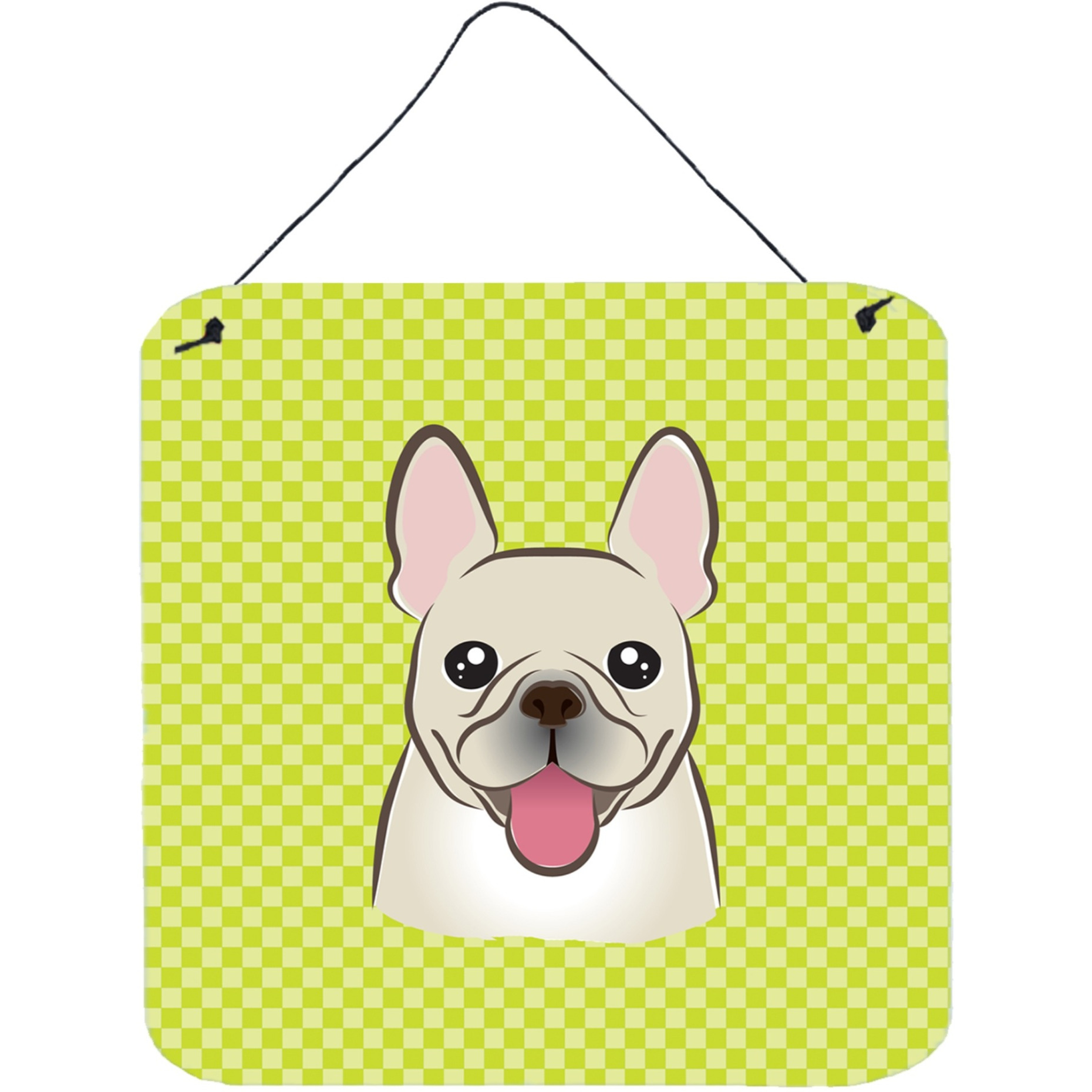&quotCaroline's Treasures BB1300DS66 Checkerboard Lime Green French Bulldog Wall or Door Hanging Prints, 6 x 6"""