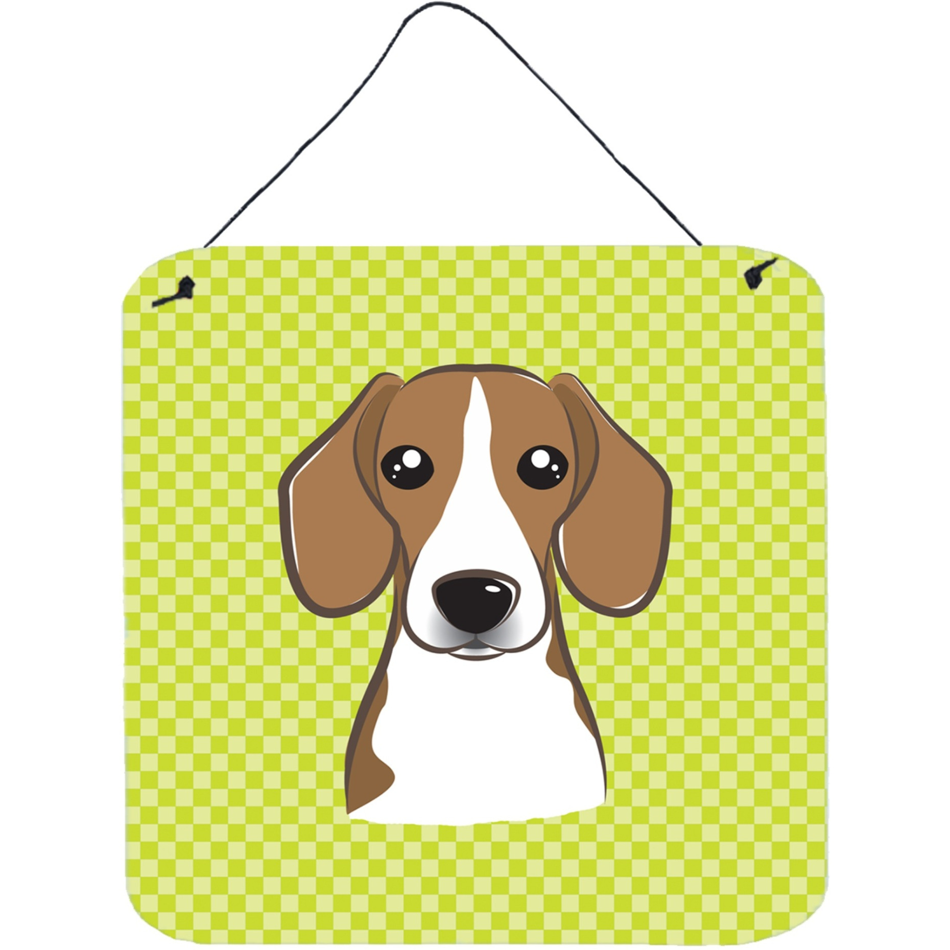 &quotCaroline's Treasures Checkerboard Lime Green Beagle Wall or Door Hanging Prints, 6 x 6"""