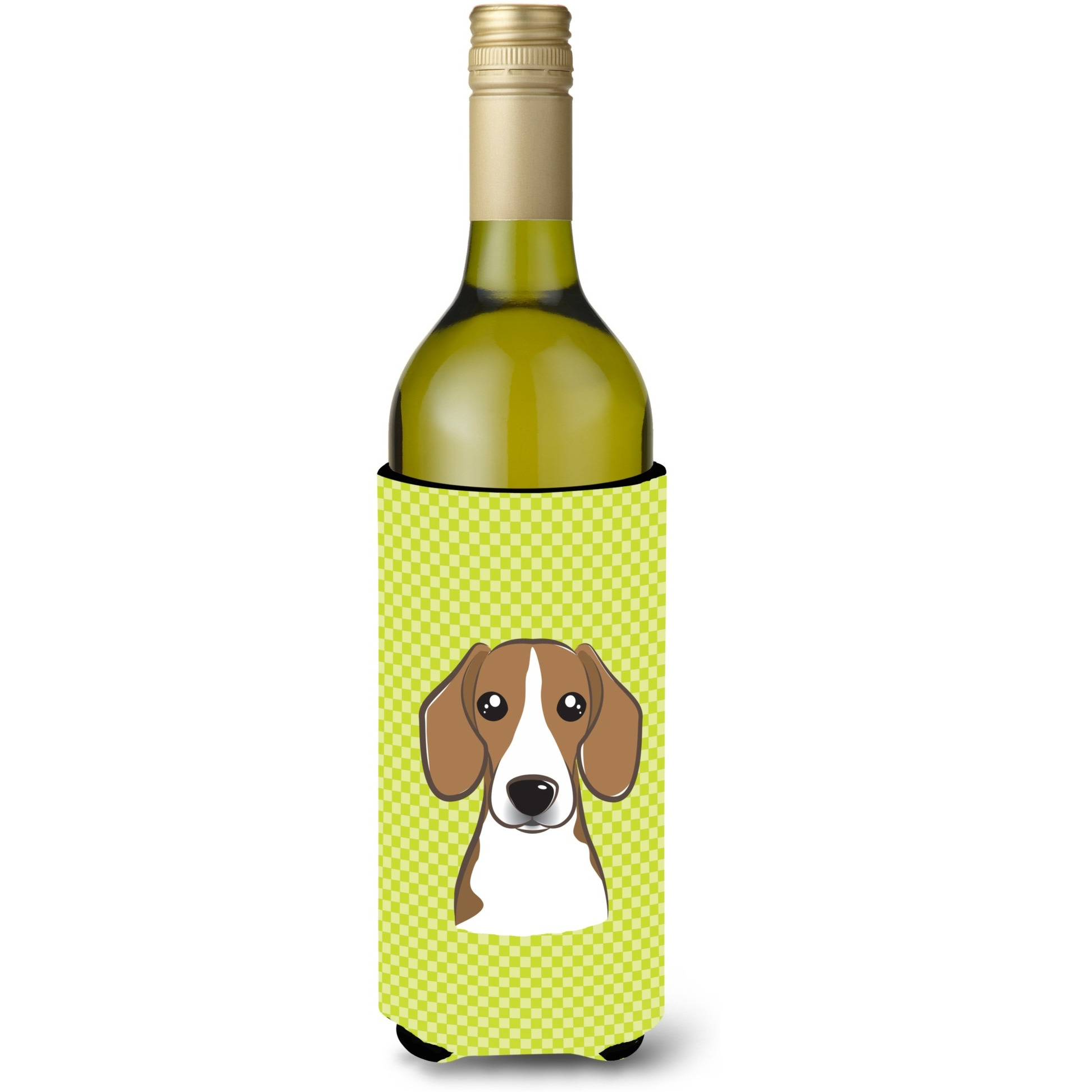 Checkerboard Lime Green Beagle Wine Bottle Beverage Insulator Hugger BB1301LITERK