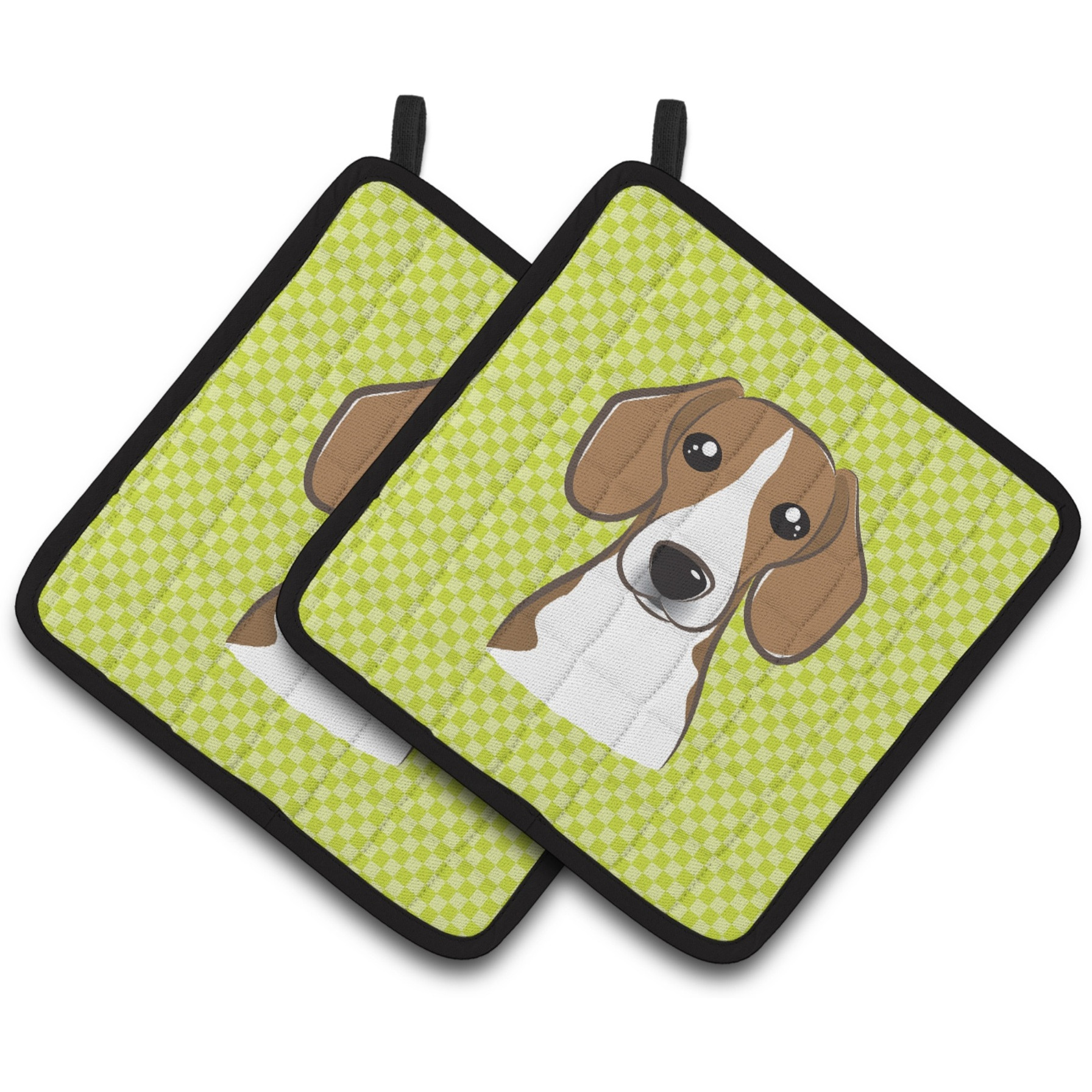 &quotCaroline's Treasures Checkerboard Lime green Beagle Pair of Pot Holders BB1301PTHD, 7.5HX7.5W, Multicolor"