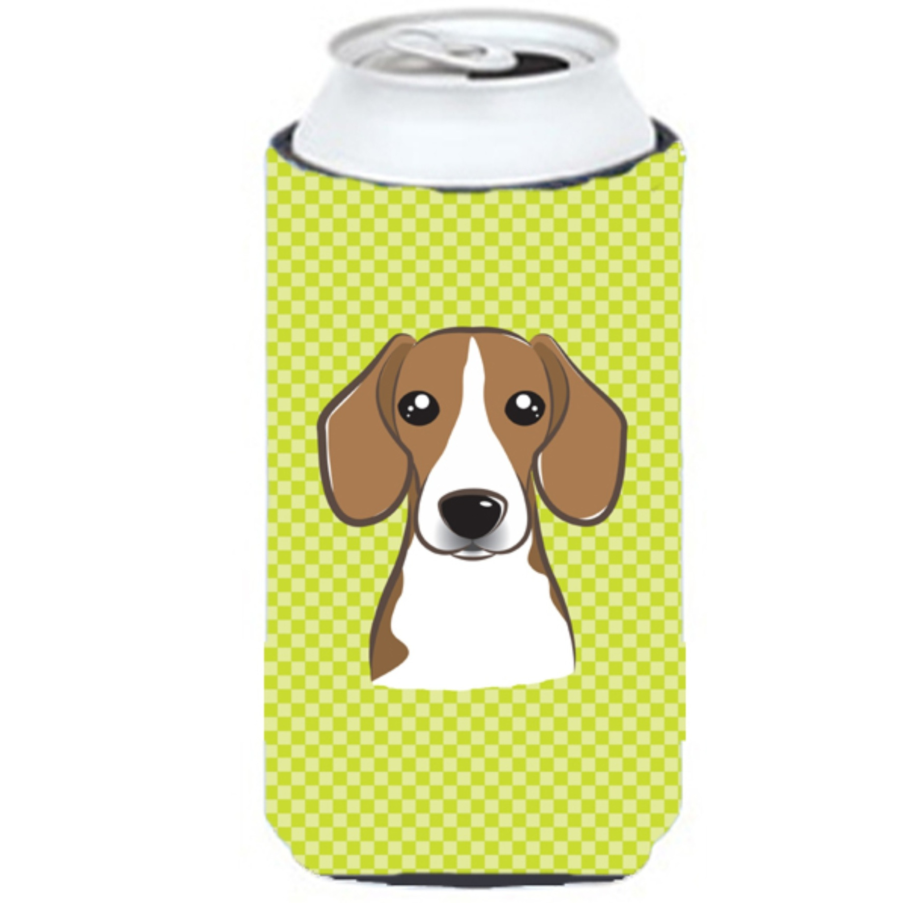 Checkerboard Lime Green Beagle Tall Boy Beverage Insulator Hugger BB1301TBC